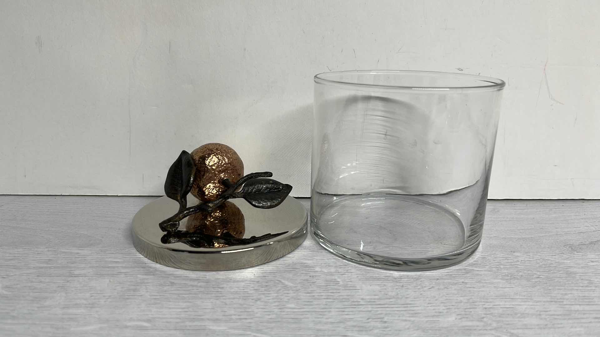 Photo 1 of MICHAEL ARAM GLASS JAR W POMEGRANATE NICKEL PLATED LID