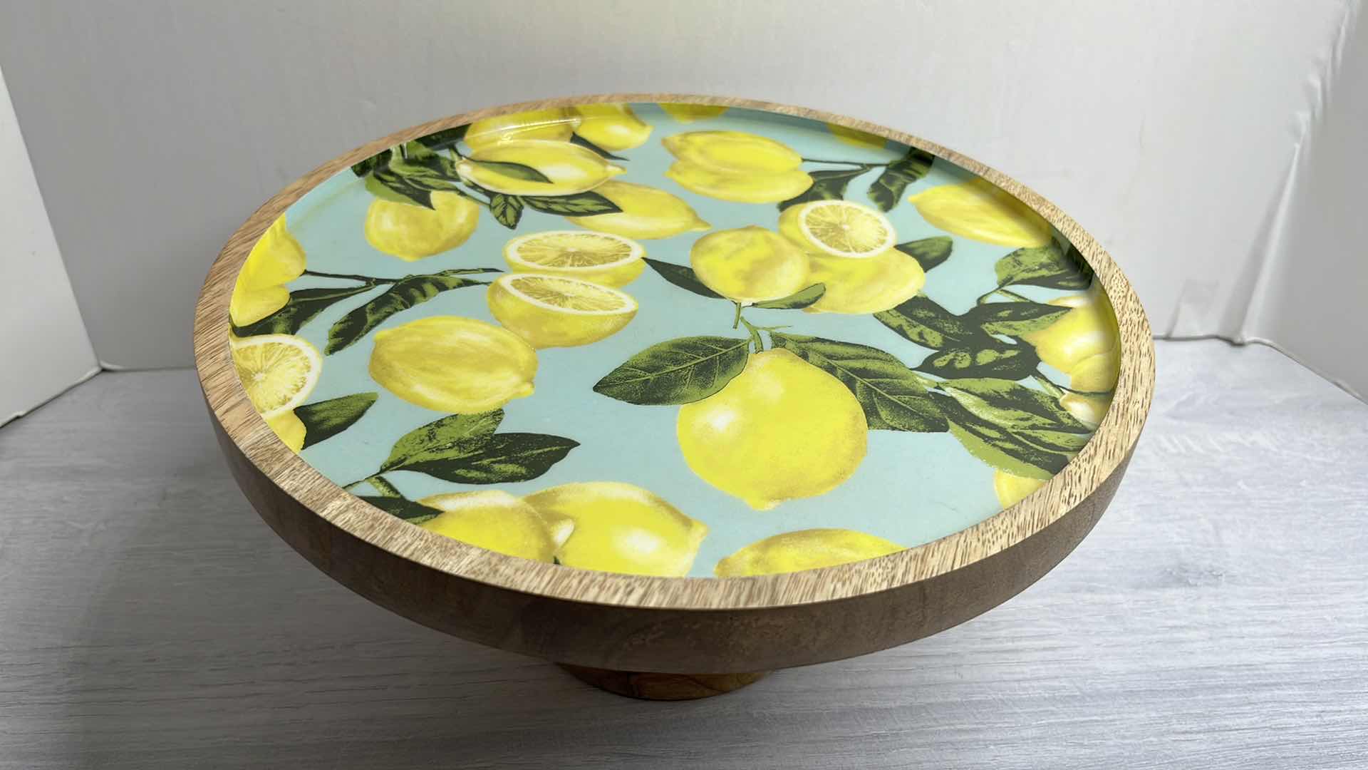 Photo 1 of MANGO WOOD PEDESTAL SERVING PLATE W LEMONS  11.75” X 6”
