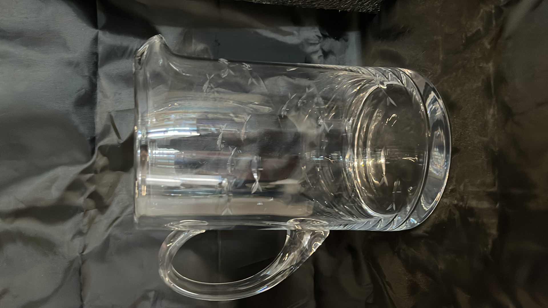 Photo 1 of CRATE & BARREL CLEAR GLASS 75oz PITCHER W ETCHED REEF FISH 8.5”
