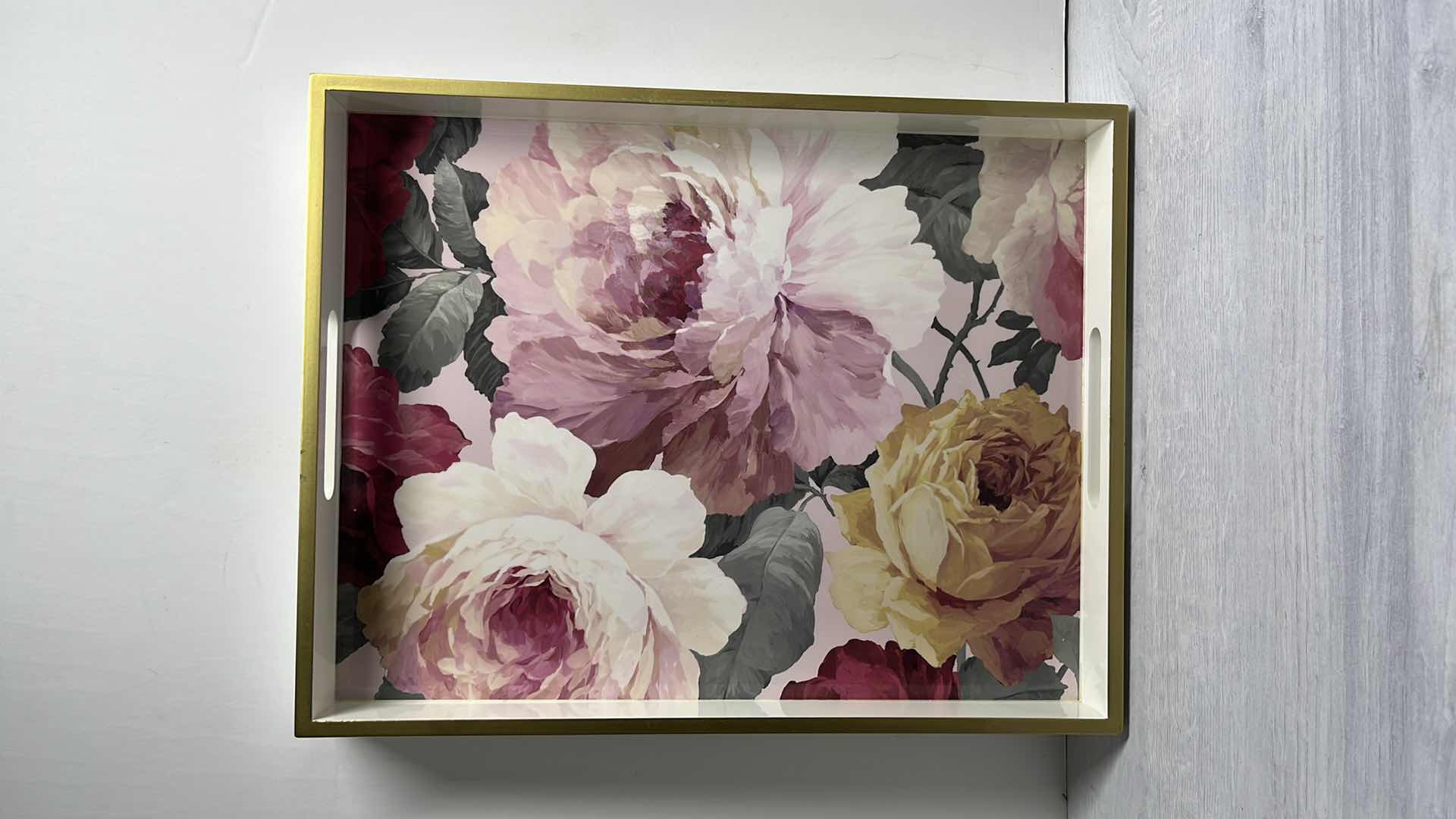 Photo 1 of FRINGE STUDIO LARGE WOODEN ROSE BLUSH SERVING TRAY 13.75” X 17.5” H2”