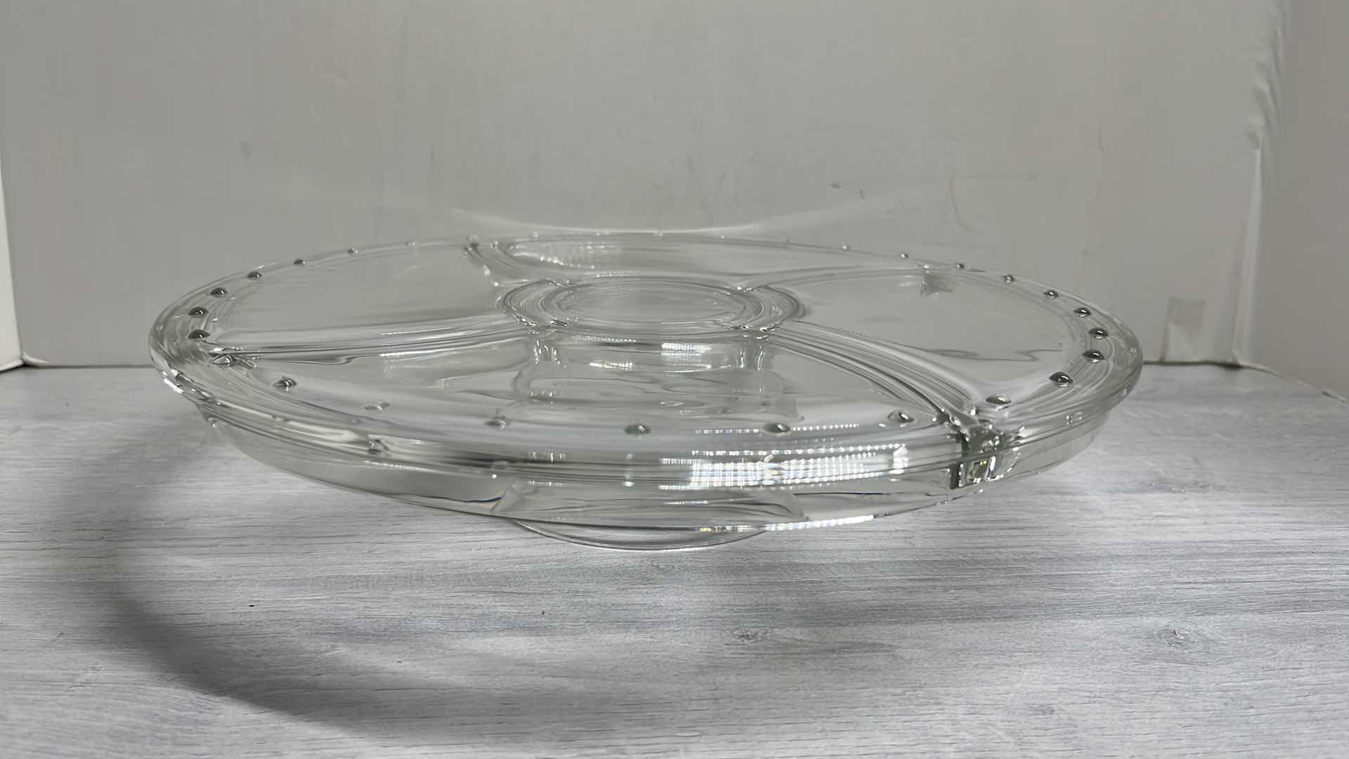 Photo 1 of LUIGI BORMIOLI 2-IN-1 GLASS CAKE STAND & DIP/VEGGIE SERVING DISH 12” X 12” H2.75”