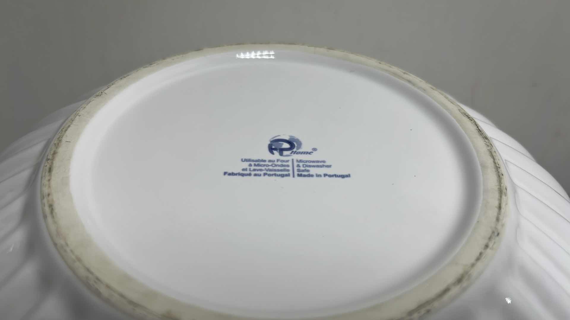 Photo 1 of R HOME LARGE WHITE IRONSTONE SCALLOPED SALAD/MIXING BOWL, MADE IN PORTUGAL 12” X 12” H6.75”