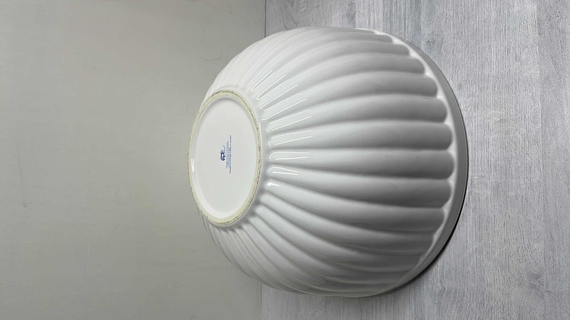 Photo 1 of R HOME LARGE WHITE IRONSTONE SCALLOPED SALAD/MIXING BOWL, MADE IN PORTUGAL 12” X 12” H6.75”