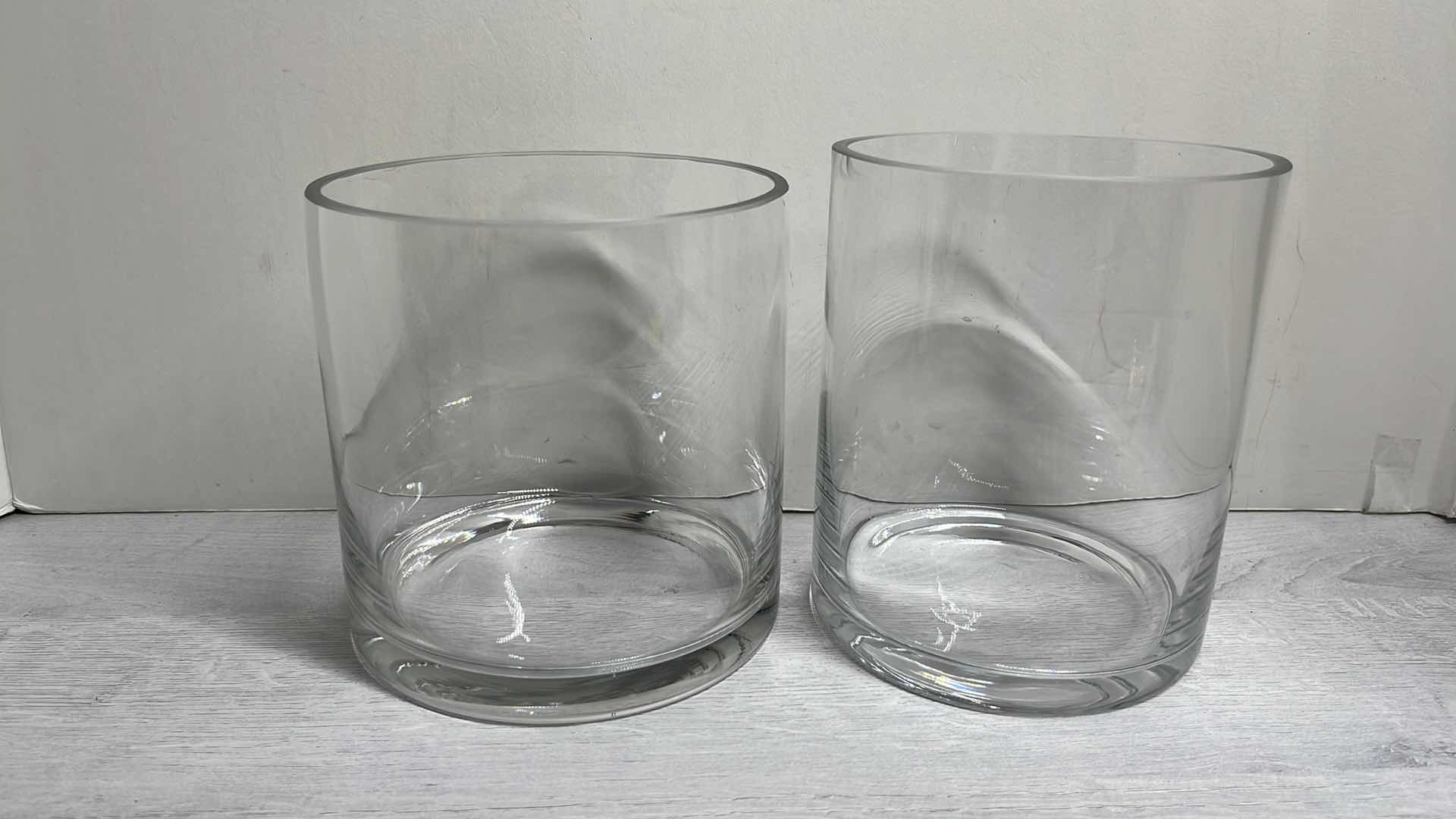Photo 1 of GLASS CYLINDER VASES  5.25” X 5.25” H6.5” (2)