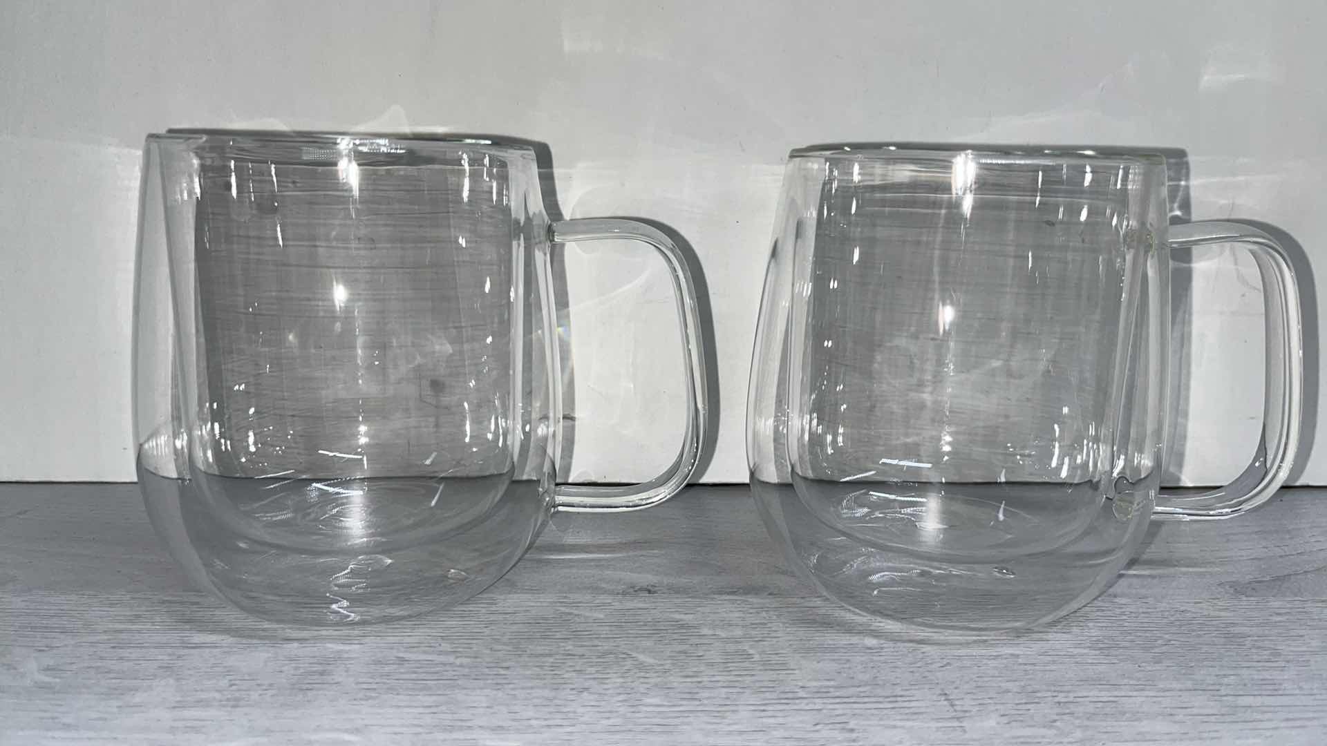 Photo 1 of DOUBLE WALL GLASS HEAT RESISTANT COFFEE MUGS (2)