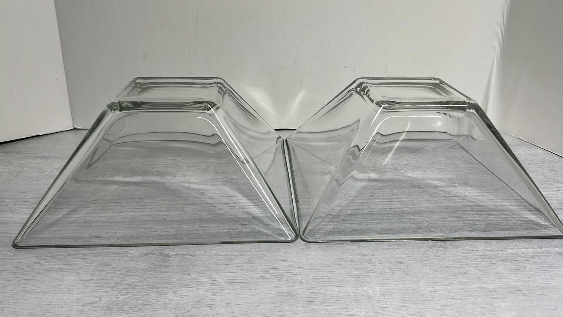 Photo 1 of SQUARE CLEAR GLASS SERVING BOWLS 9.75” X 9.75 H4.25” (2)