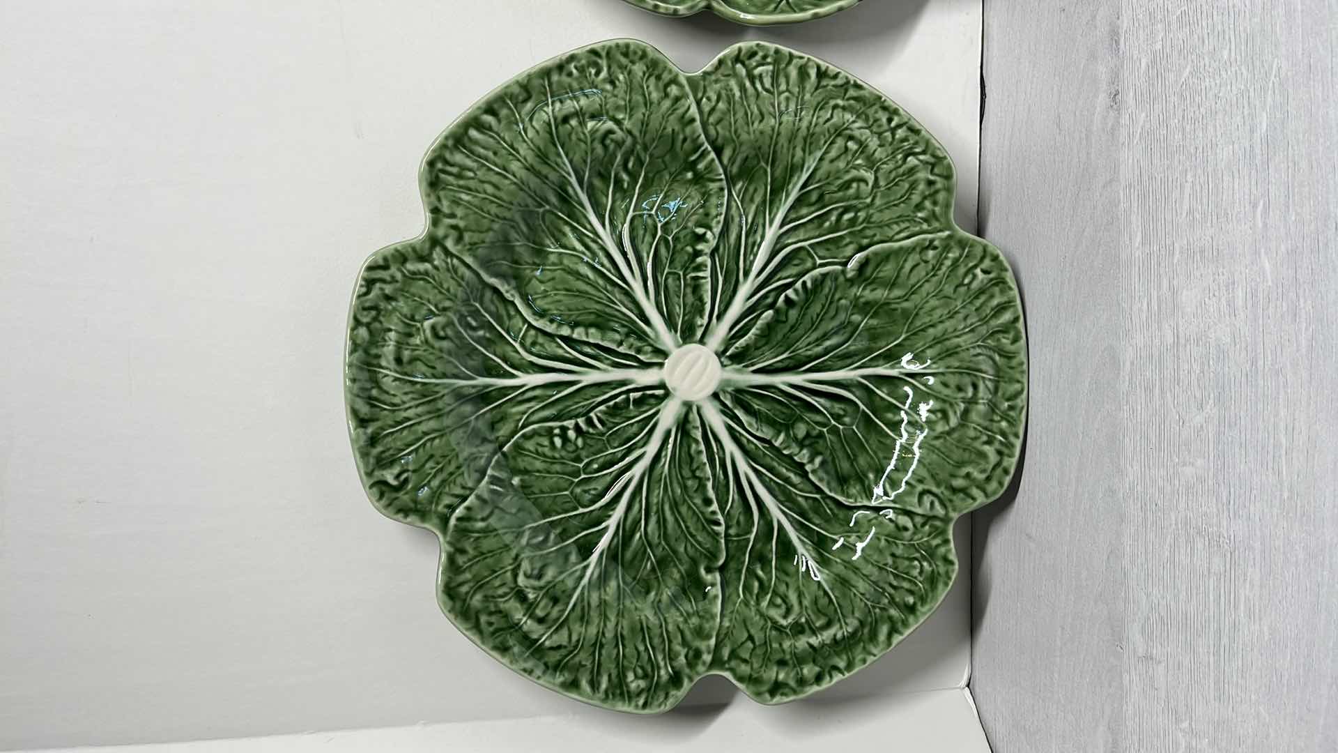 Photo 1 of BORDALLO PINHEIRO 12” CABBAGE CHARGER PLATE & CABBAGE/DRAGONFLY 11” PLATTER PLATE (2)