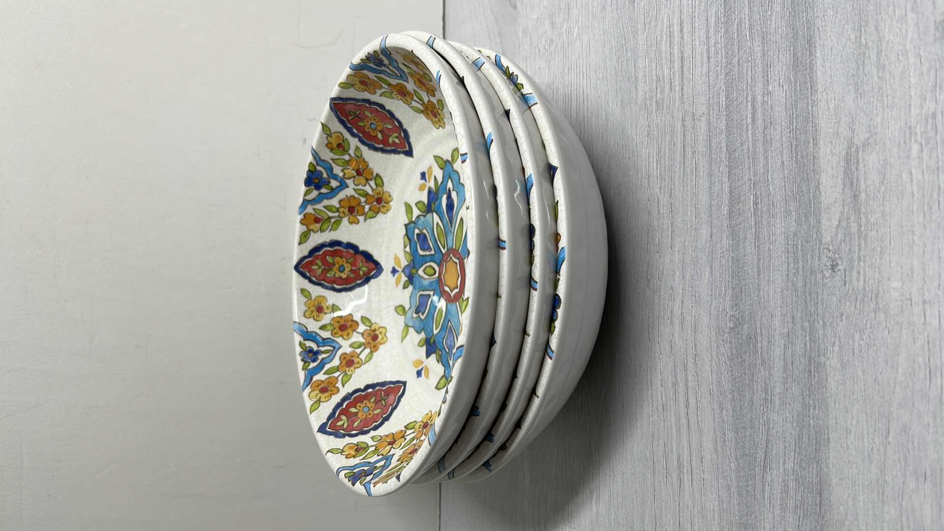 Photo 1 of IZNIK TILE OUTDOOR MELAMINE BOWLS 8” X 2.25” (4)