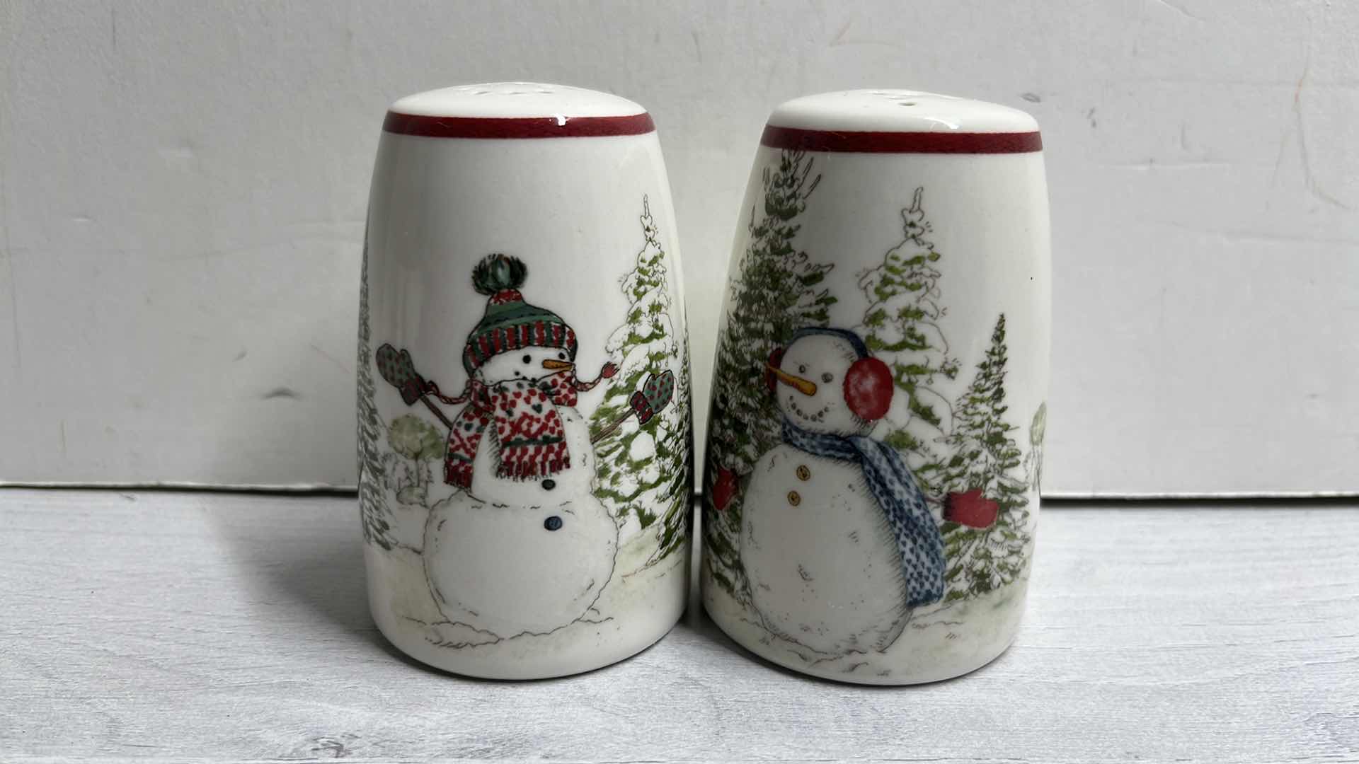 Photo 1 of WILLIAMS SONOMA SNOWMAN COLLECTION SALT/PEPPER SHAKERS, CANDLES, NAPKIN RINGS & 20” LINEN NAPKINS
