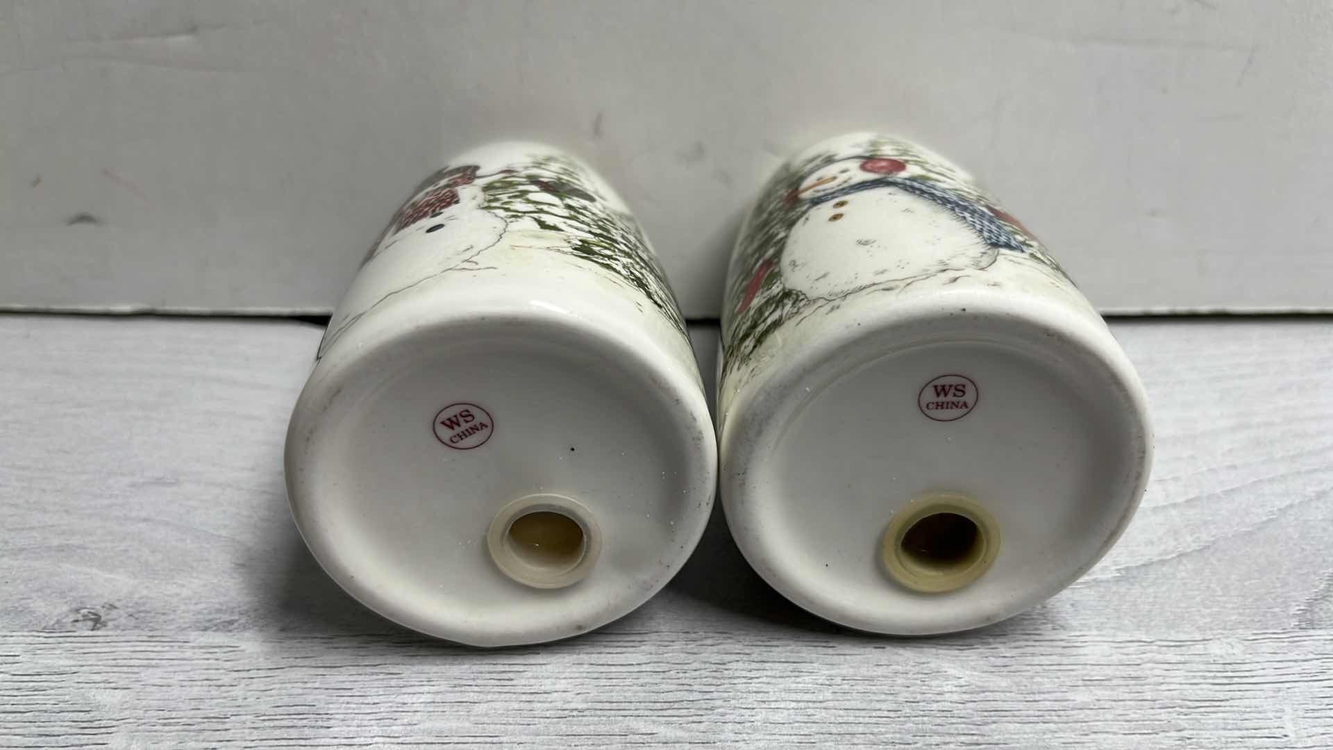 Photo 1 of WILLIAMS SONOMA SNOWMAN COLLECTION SALT/PEPPER SHAKERS, CANDLES, NAPKIN RINGS & 20” LINEN NAPKINS