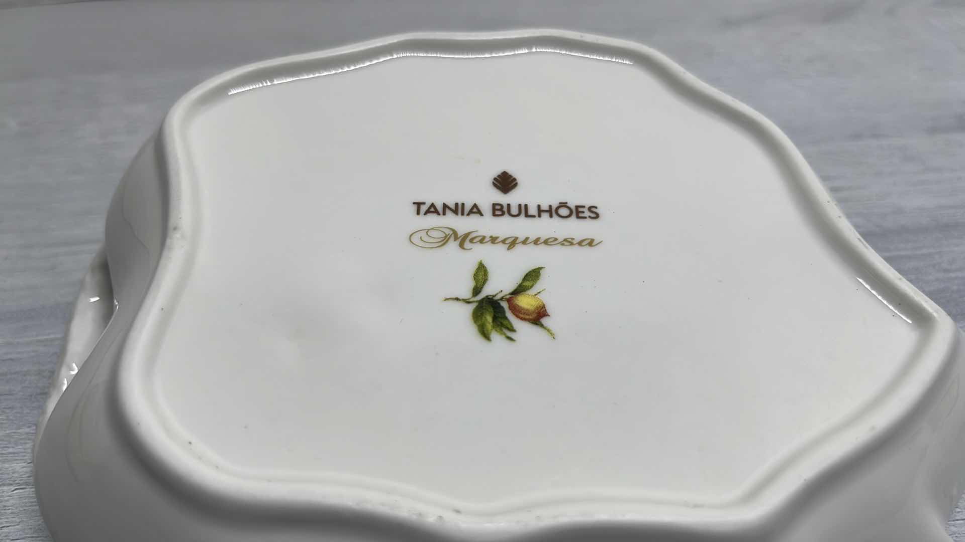 Photo 1 of TANIA BULHOES MARQUESA COLLECTION 7” X 1.75” PORCELAIN HOR D’OEUVRES PLATE (4)