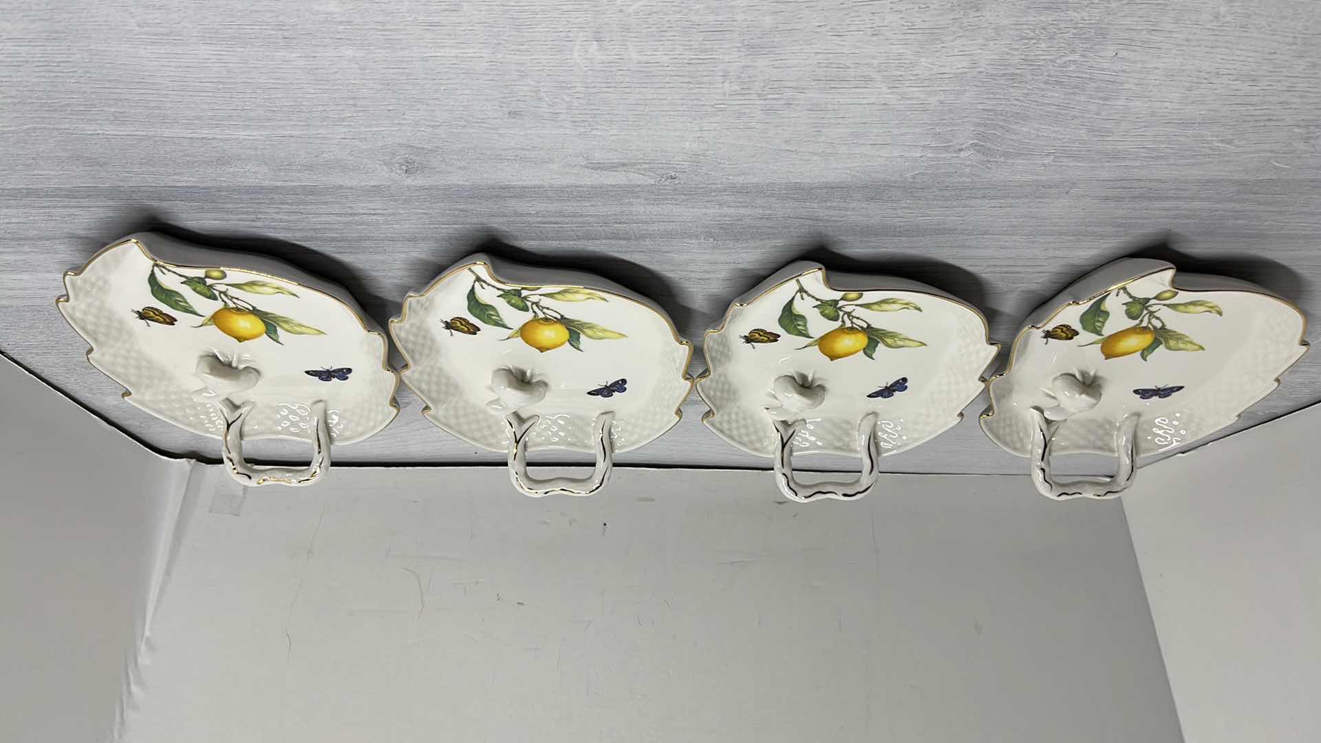 Photo 1 of TANIA BULHOES MARQUESA COLLECTION 7” X 1.75” PORCELAIN HOR D’OEUVRES PLATE (4)