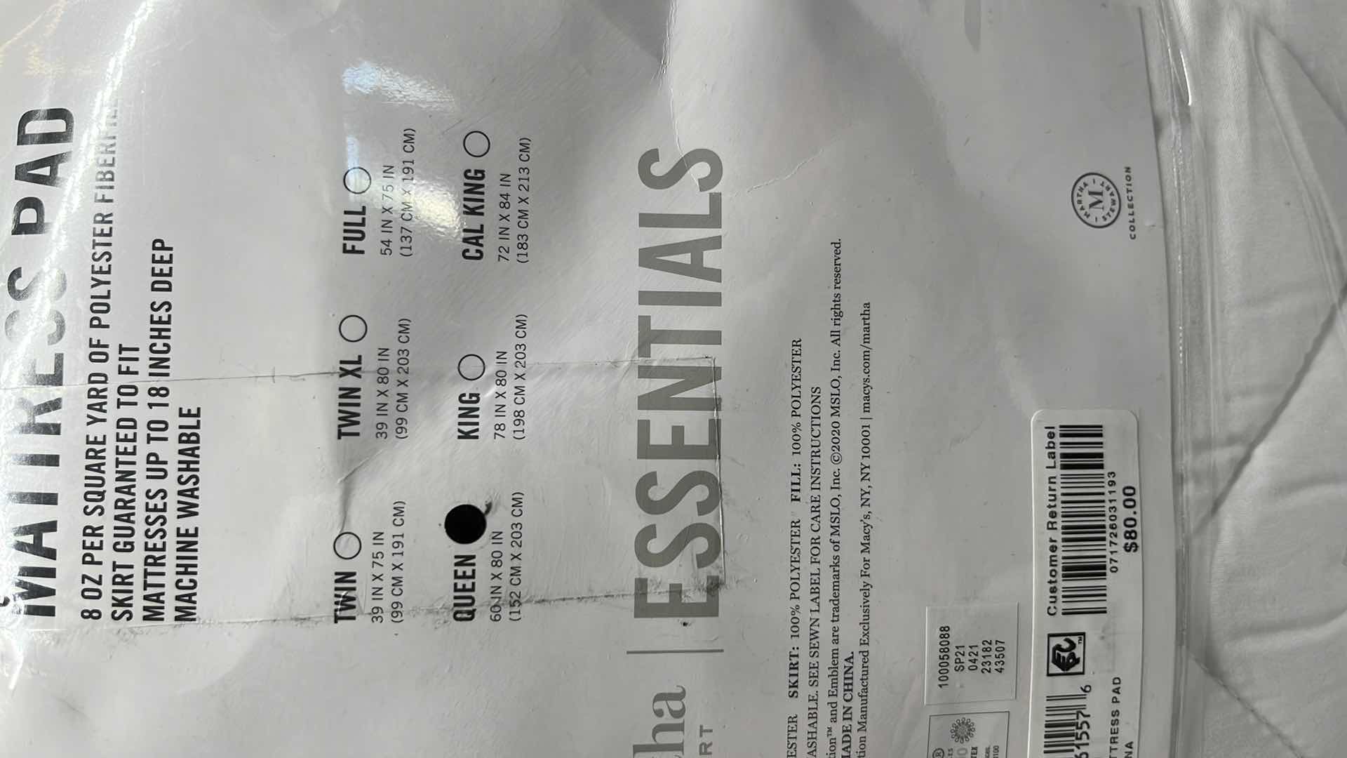 Photo 1 of NEW MARTHA STEWART ESSENTIALS CLASSIC QUEEN SIZE MATTRESS PAD