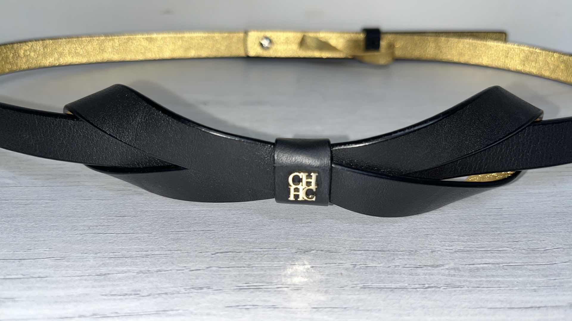 Photo 1 of CH CAROLINA HERRERA WOMENS BLACK LEATHER BOW SLIM BELT 80CM