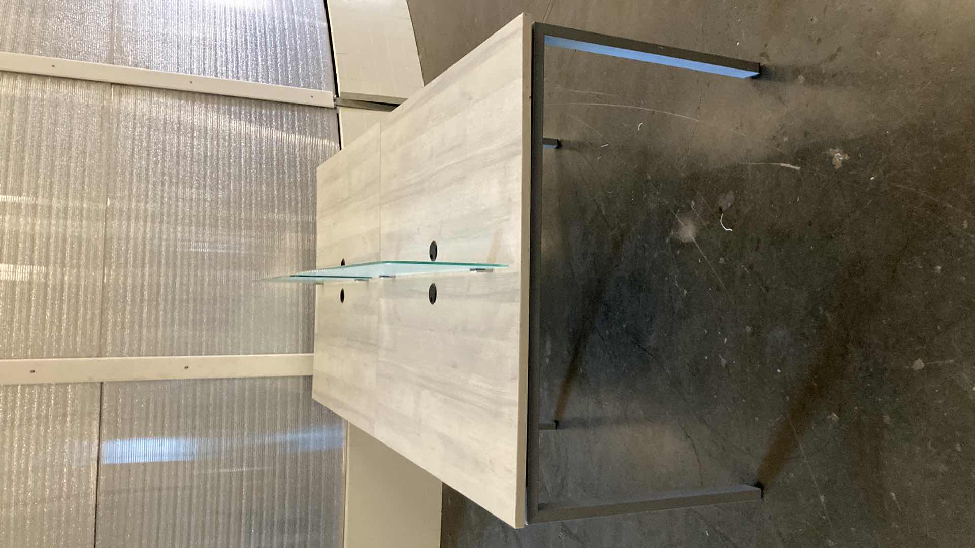 Photo 1 of WHITE WOOD FINISH W FROSTED GLASS 4 PERSON WORKSTATION DESK 95” X 48” H30.5” GLASS H13”