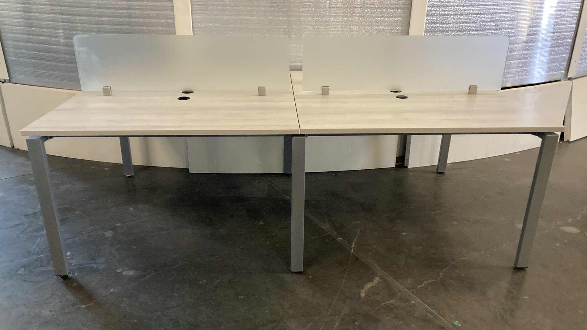 Photo 1 of WHITE WOOD FINISH W FROSTED GLASS 4 PERSON WORKSTATION DESK 95” X 48” H30.5” GLASS H13”