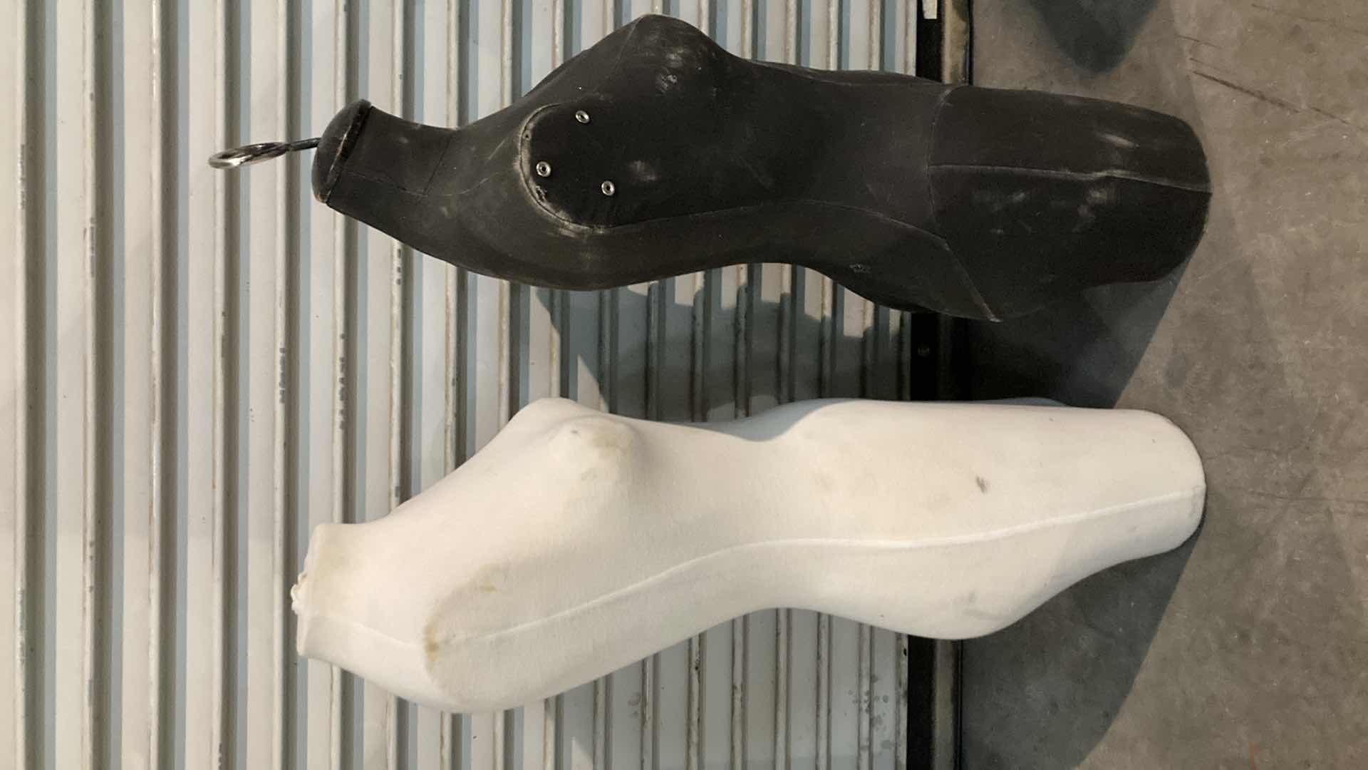 Photo 1 of FEMALE MANNEQUIN BLACK & WHITE FOAM TORSO W FABRIC SLEEVE 15” X 36”