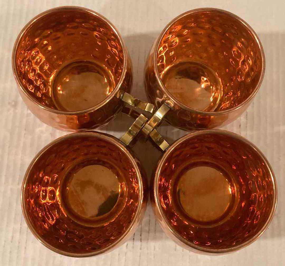 Photo 1 of COPPER BRASS HANDLED MOSCOW MULE MUGS 12FLOZ (4)