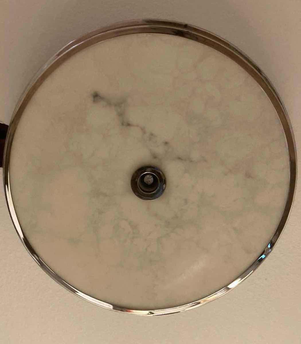 Photo 1 of FLUSH MOUNT OFF-WHITE SHADE MARBLE FINISH BOTTLE CHROME TRIM CEILING LIGHT 22.5” X 6.5”