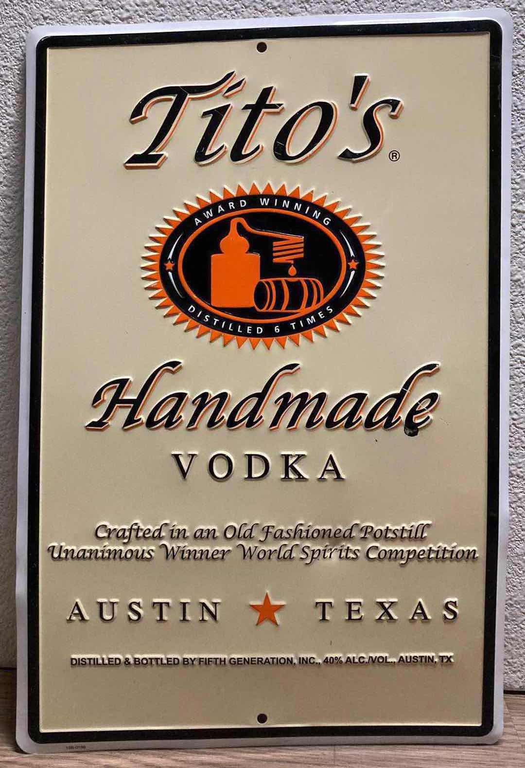 Photo 1 of TITO’S HANDMADE VODKA TIN SIGN 12” X 18”