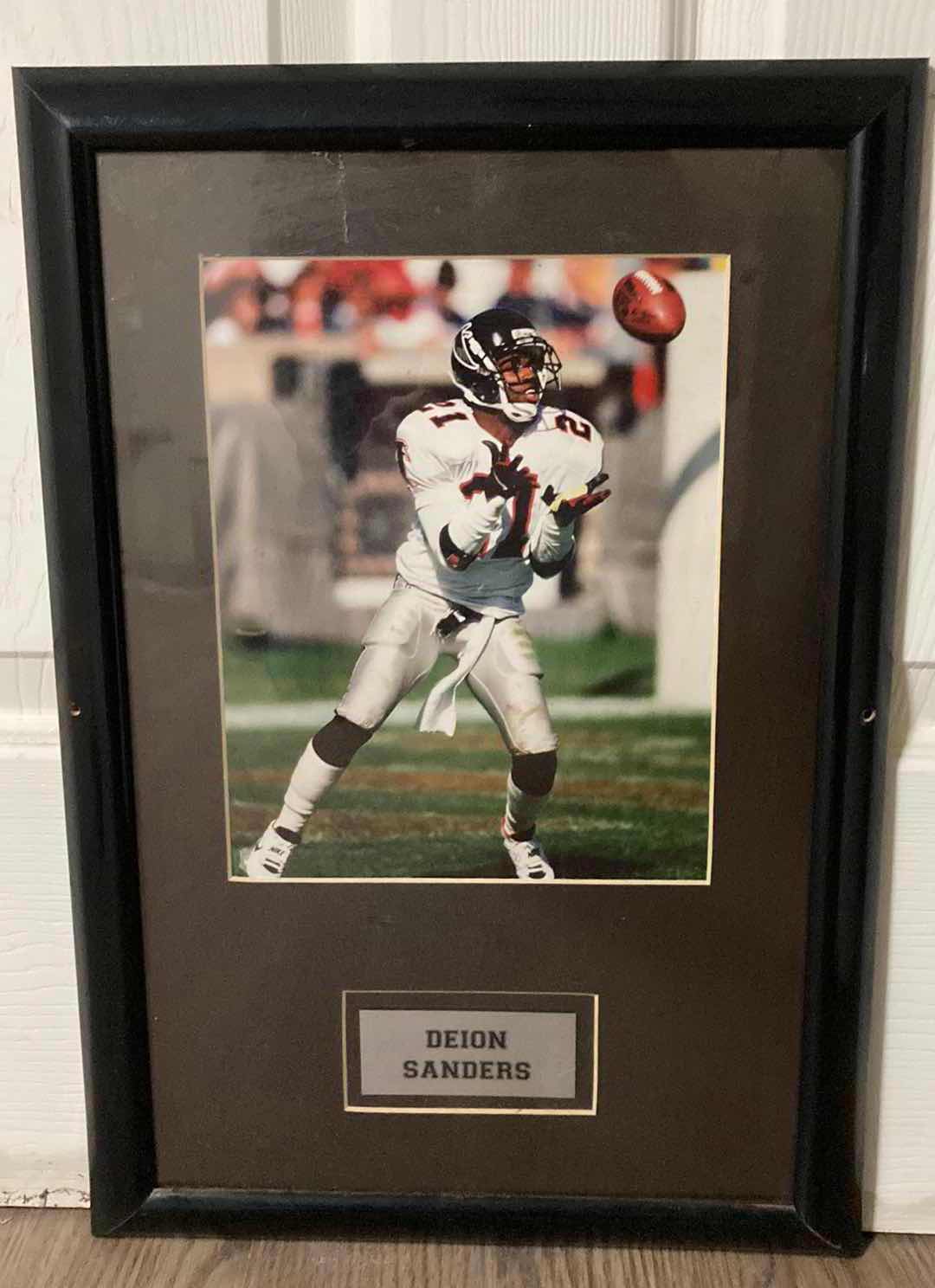 Photo 1 of DEION SANDERS FALCONS #21 NFL FOOTBALL FRAMED PHOTOGRAPH 13” X 19”