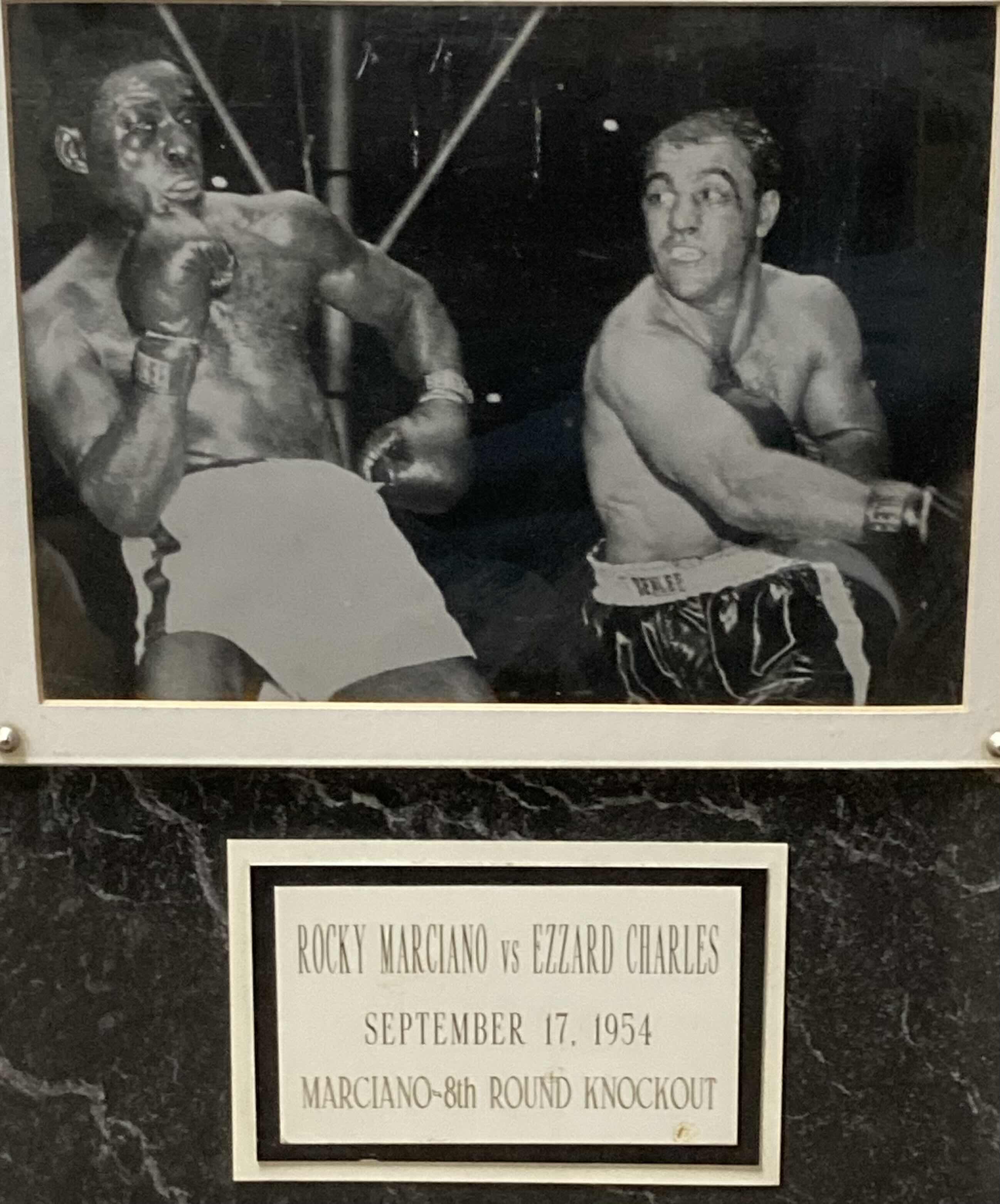 Photo 2 of ROCKY MARCIANO VS EZZARD CHARLES 9/17/1954 8TH ROUND KNOCKOUT PHOTOGRAPH MEMORABILIA PLAQUE 12” X 15”