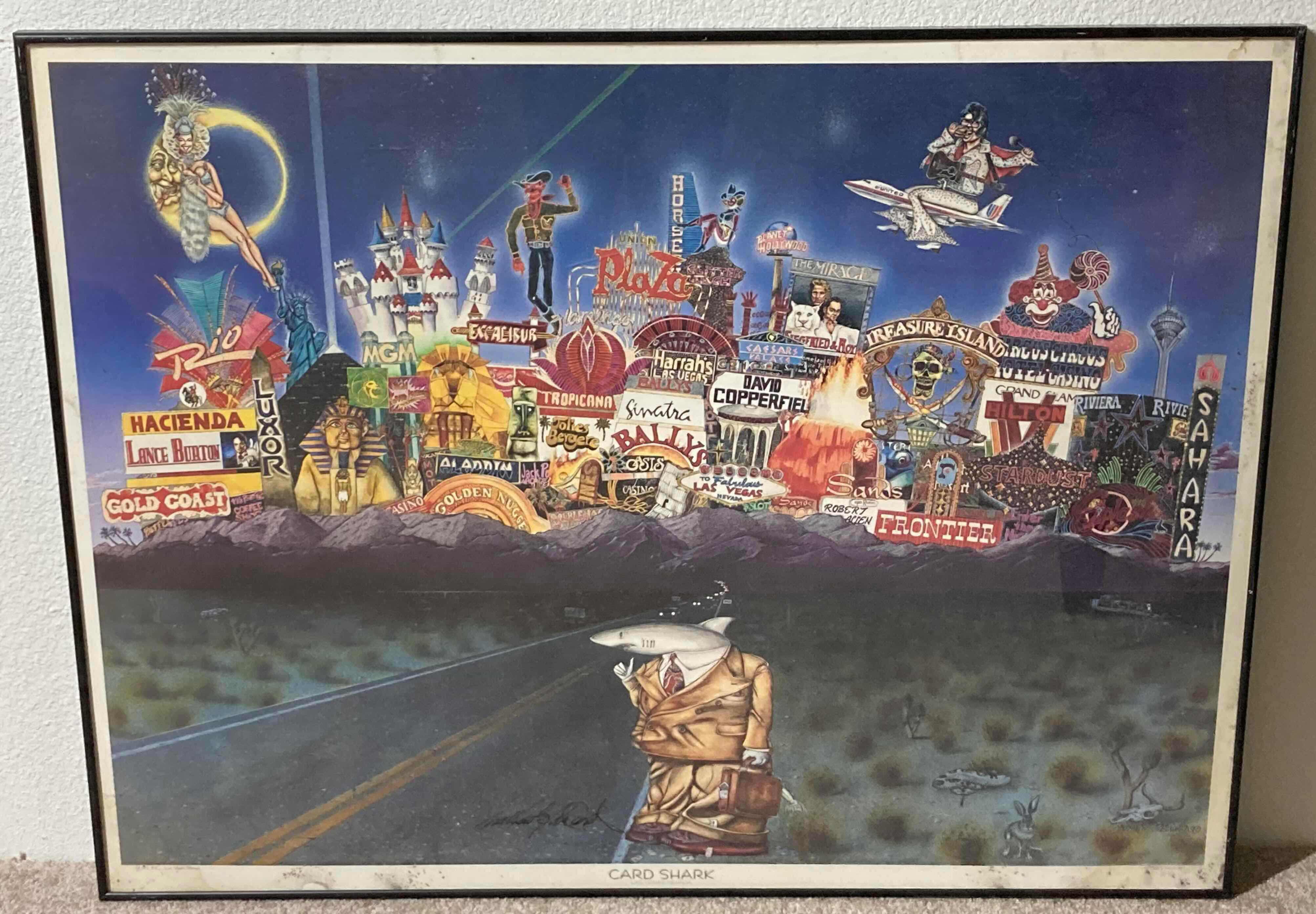 Photo 1 of CARD SHARK OLD LAS VEGAS CARTOON FRAMED ARTWORK AUTOGRAPHED BY MATTHEW EDWARDS 36” X 27”