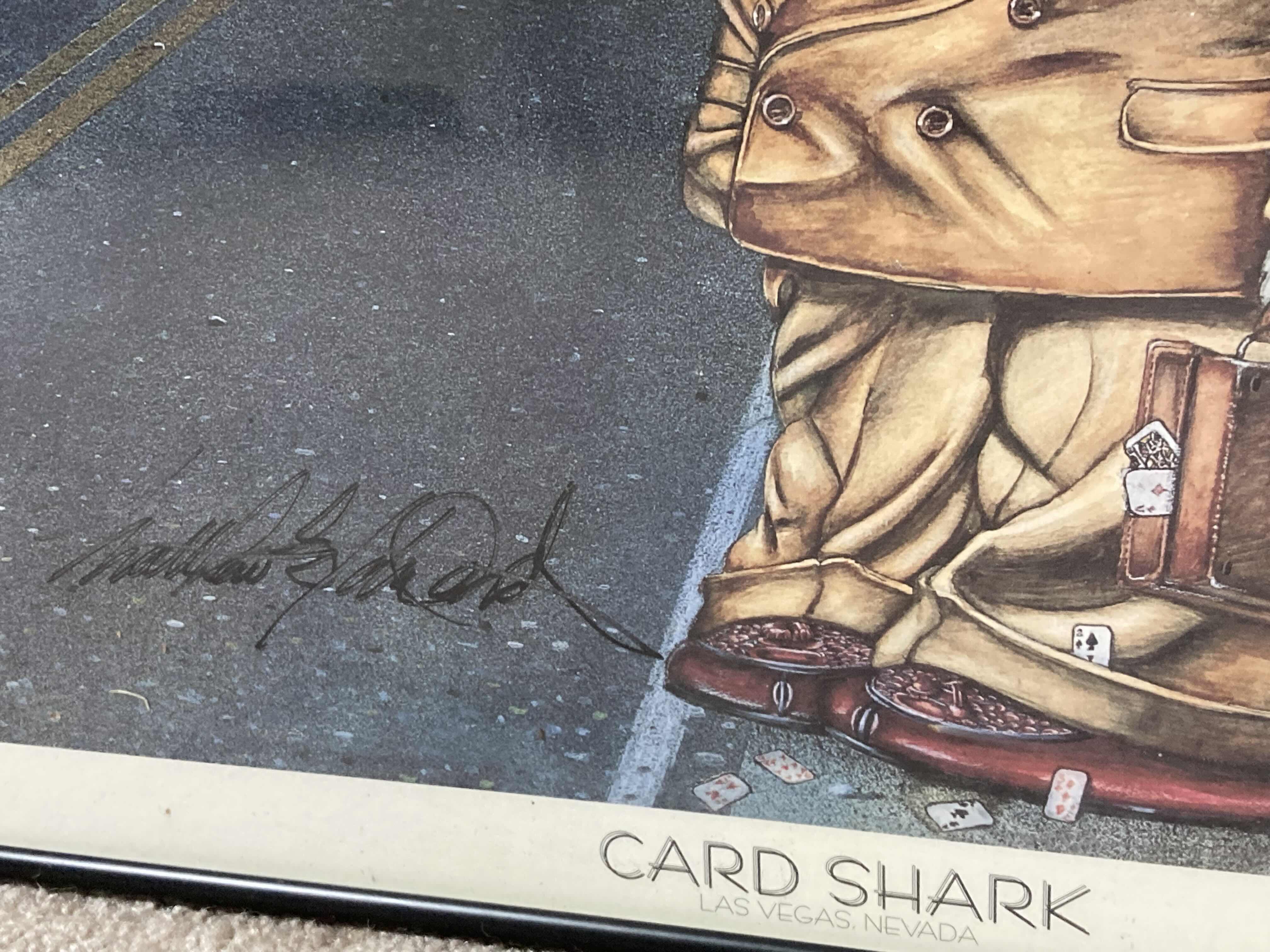 Photo 1 of CARD SHARK OLD LAS VEGAS CARTOON FRAMED ARTWORK AUTOGRAPHED BY MATTHEW EDWARDS 36” X 27”