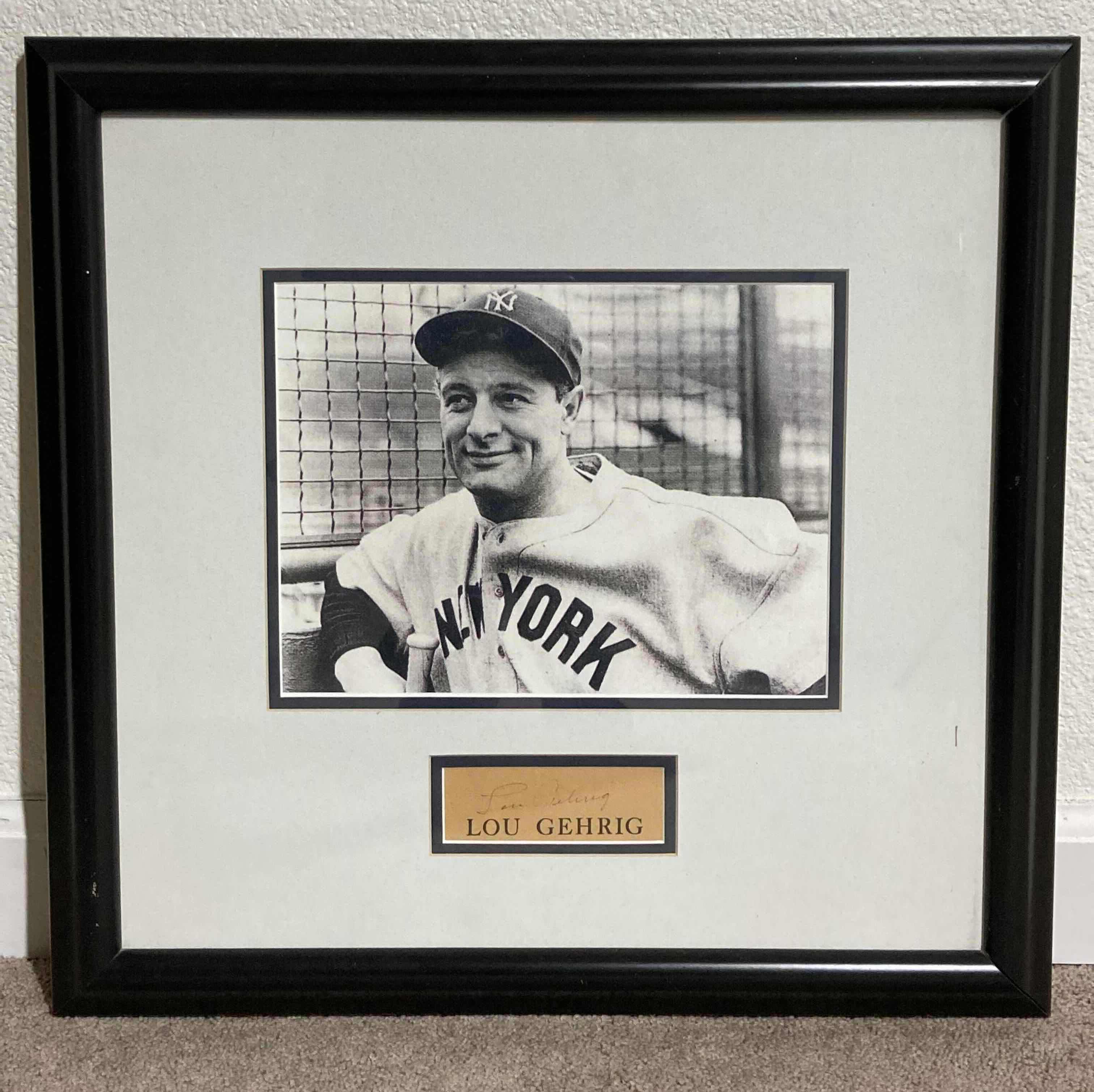 View 1 of LOU GEHRIG YANKEES FRAMED PHOTOGRAPH AUTOGRAPHED BY LOU GEHRIG NO COA 18.75” X 18”