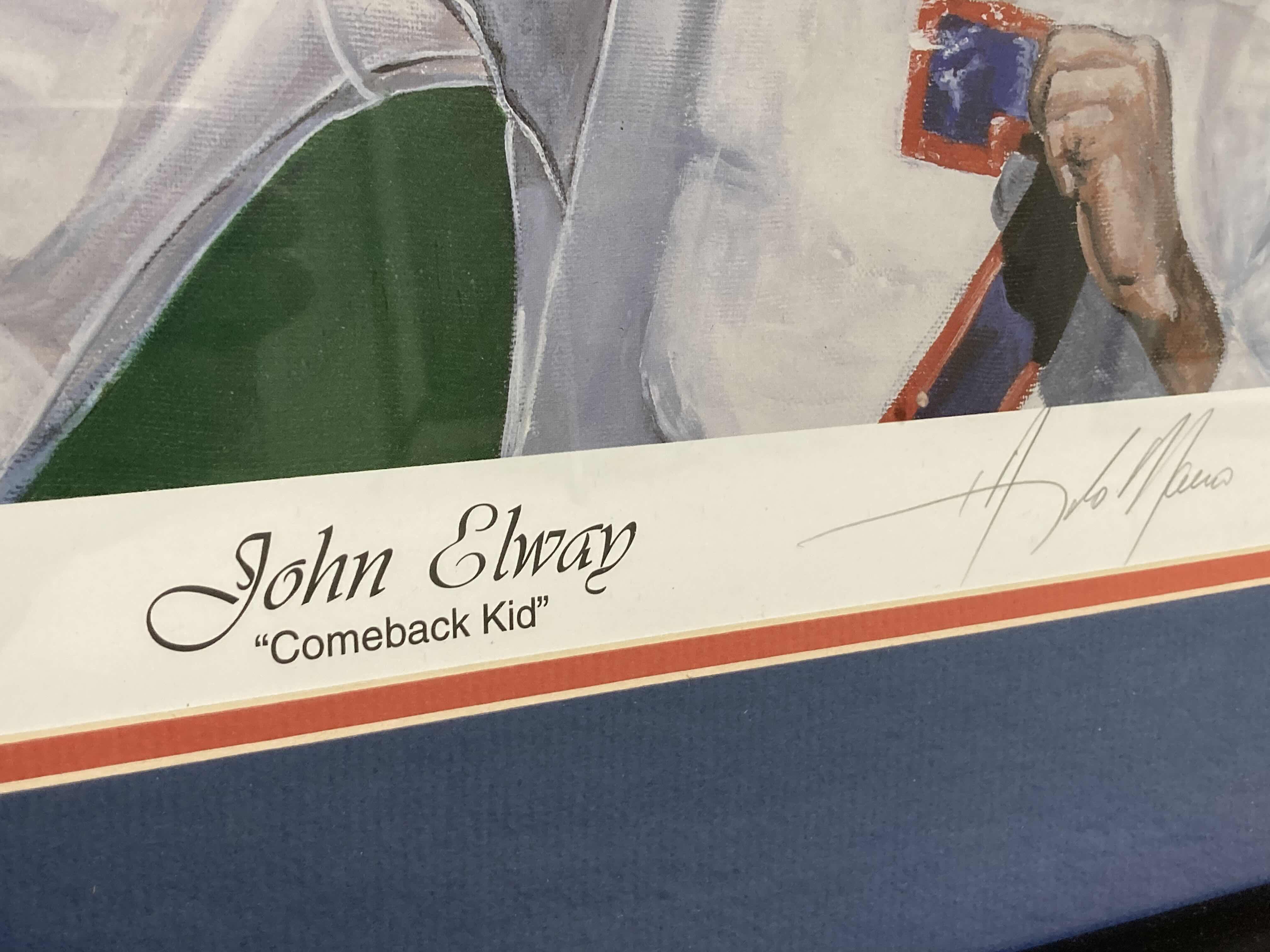 Photo 1 of JOHN ELWAY BRONCOS #7 COMEBACK KID FRAMED POSTER AUTOGRAPHED BY JOHN ELWAY & ANGELA MARINO 96 236/900 NO COA 25” X 31”