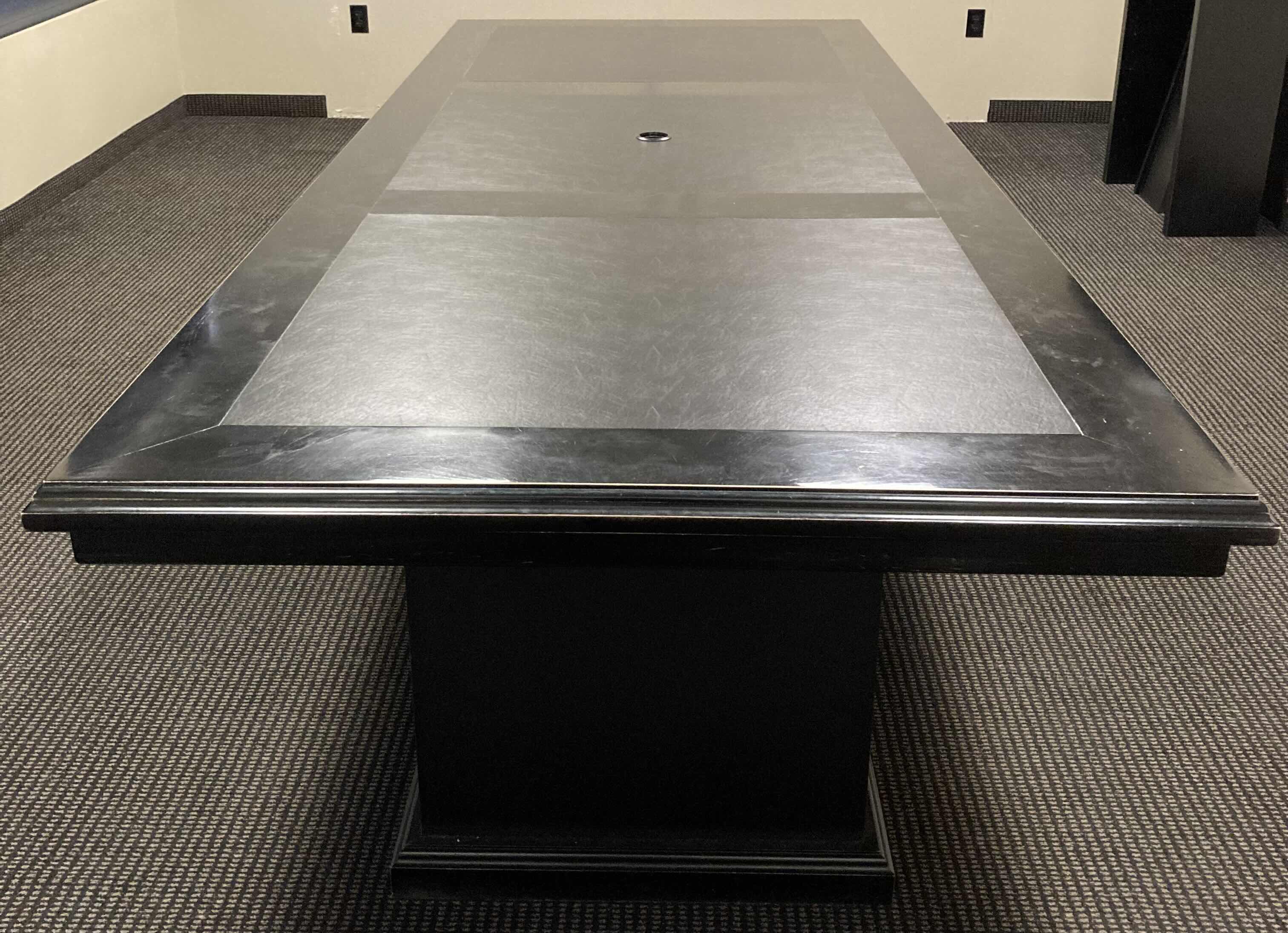Photo 1 of CUSTOM MADE BLACK LEATHER FINISH ACCENTED INLAY CONFERENCE TABLE 120” X 48” H31” (READ NOTES)