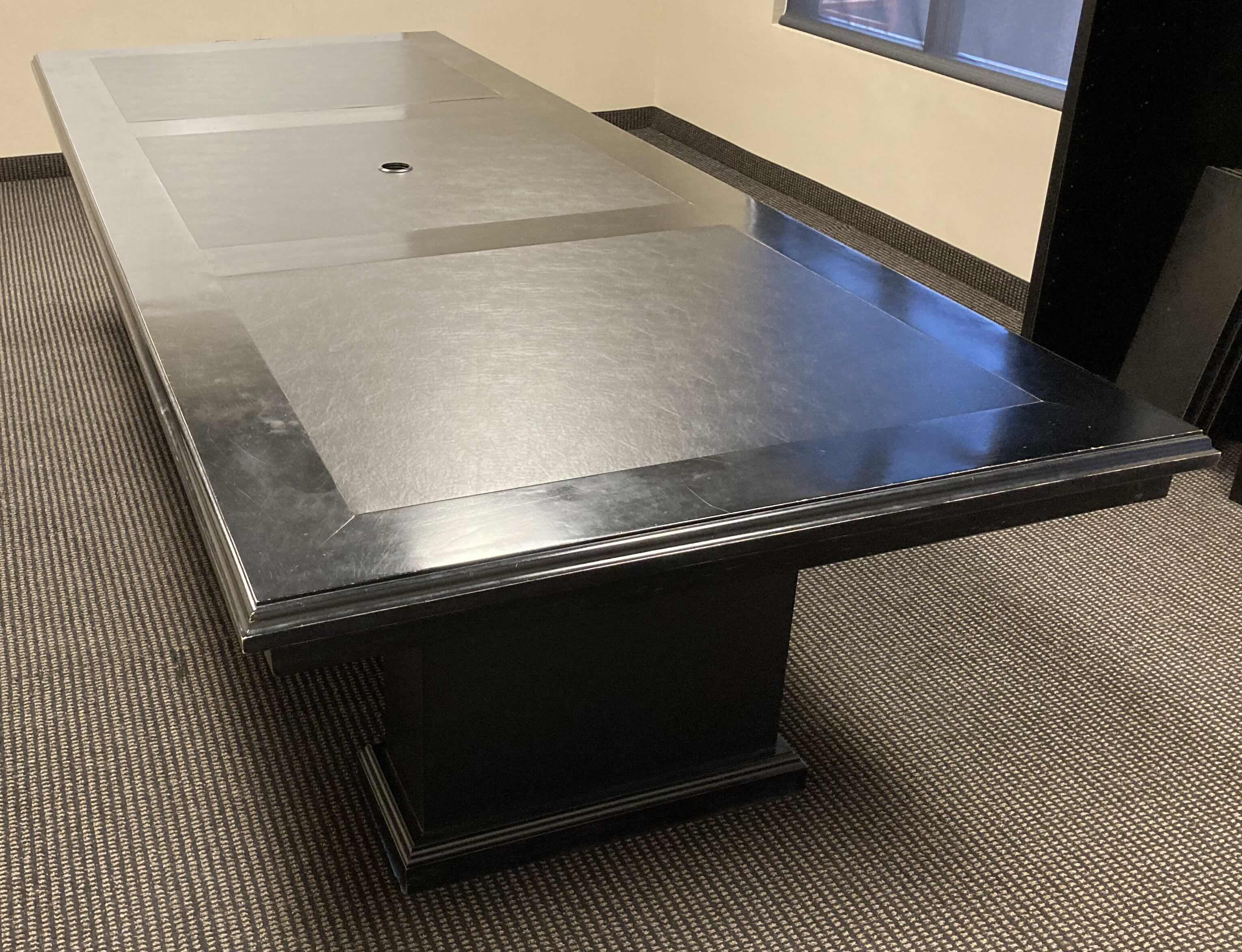Photo 1 of CUSTOM MADE BLACK LEATHER FINISH ACCENTED INLAY CONFERENCE TABLE 120” X 48” H31” (READ NOTES)