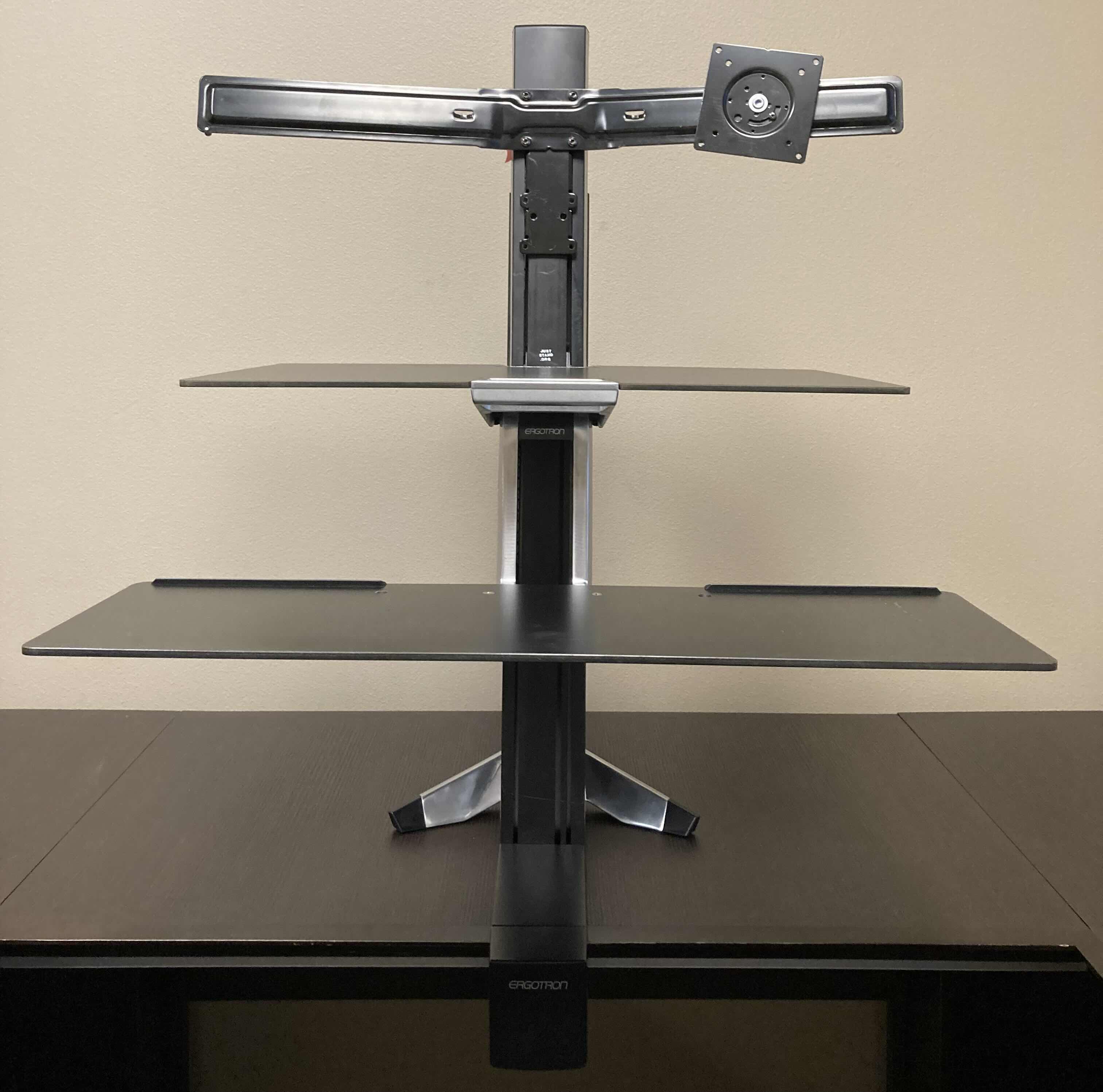 Photo 2 of ERGOTRON WORKFIT COMPUTER DUAL MONITOR DESK MOUNTED STAND 29” X 27” H36”