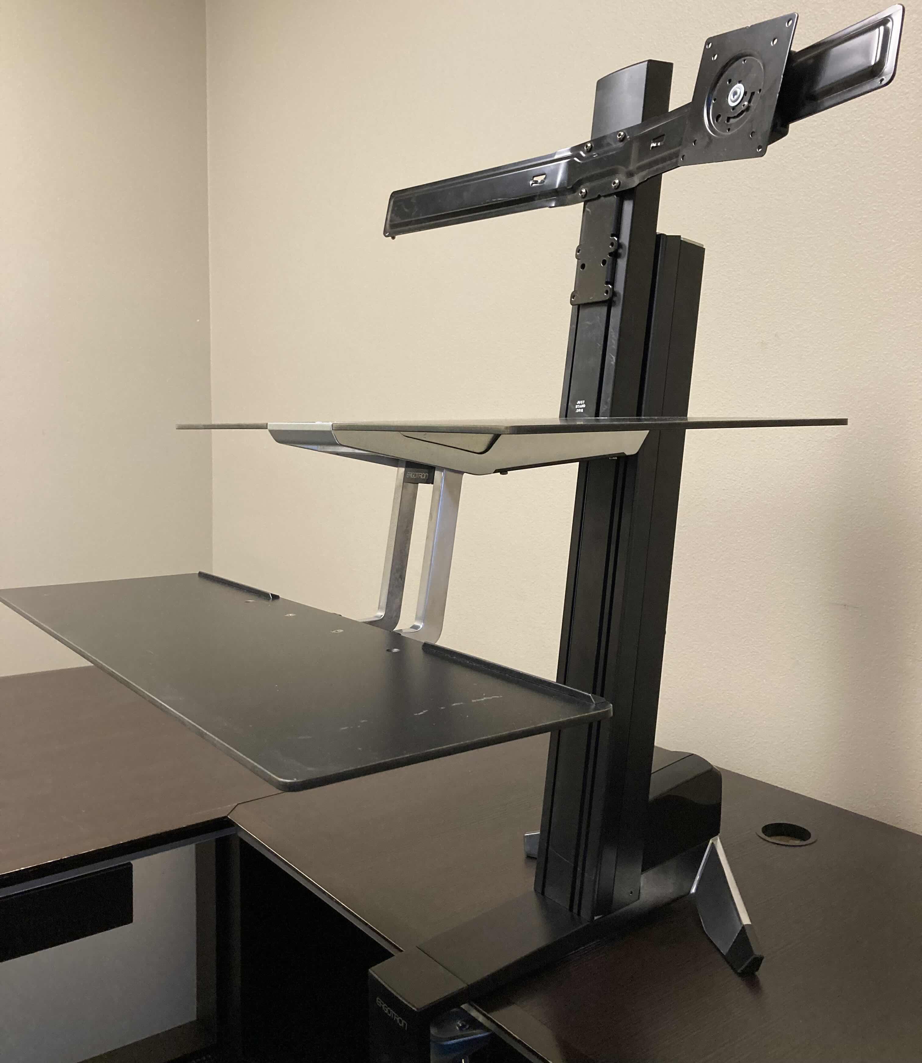 Photo 3 of ERGOTRON WORKFIT COMPUTER DUAL MONITOR DESK MOUNTED STAND 29” X 27” H36”