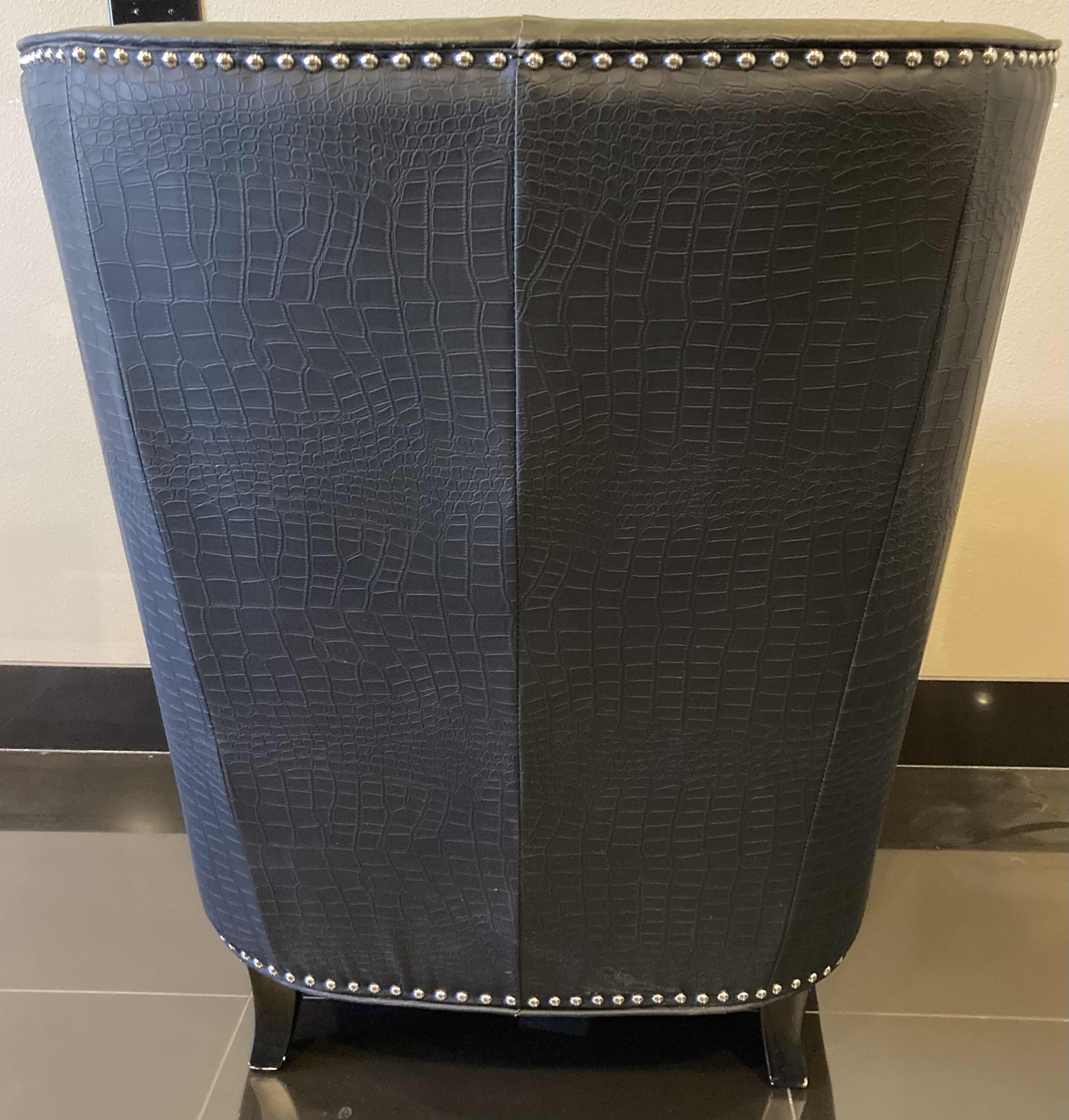 Photo 4 of ANJIAILIDA FURNITURE FACTORY BLACK LEATHER ALLIGATOR FINISH WINGBACK CHAIR 32” X 30” H40”