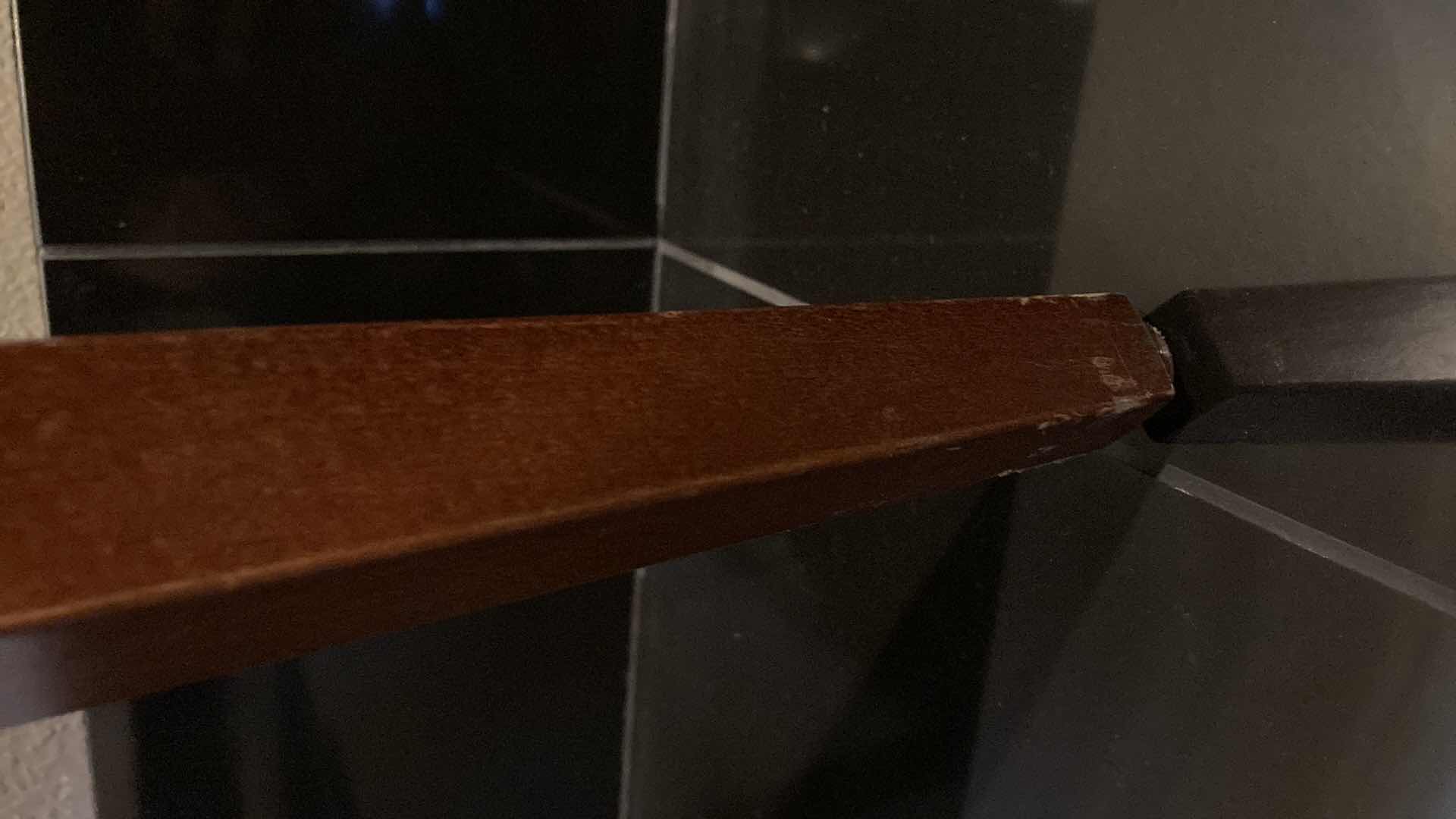 Photo 1 of RAISED GLASS TOP CHERRY FINISH WOOD ACCENT TABLE 24” X H22”