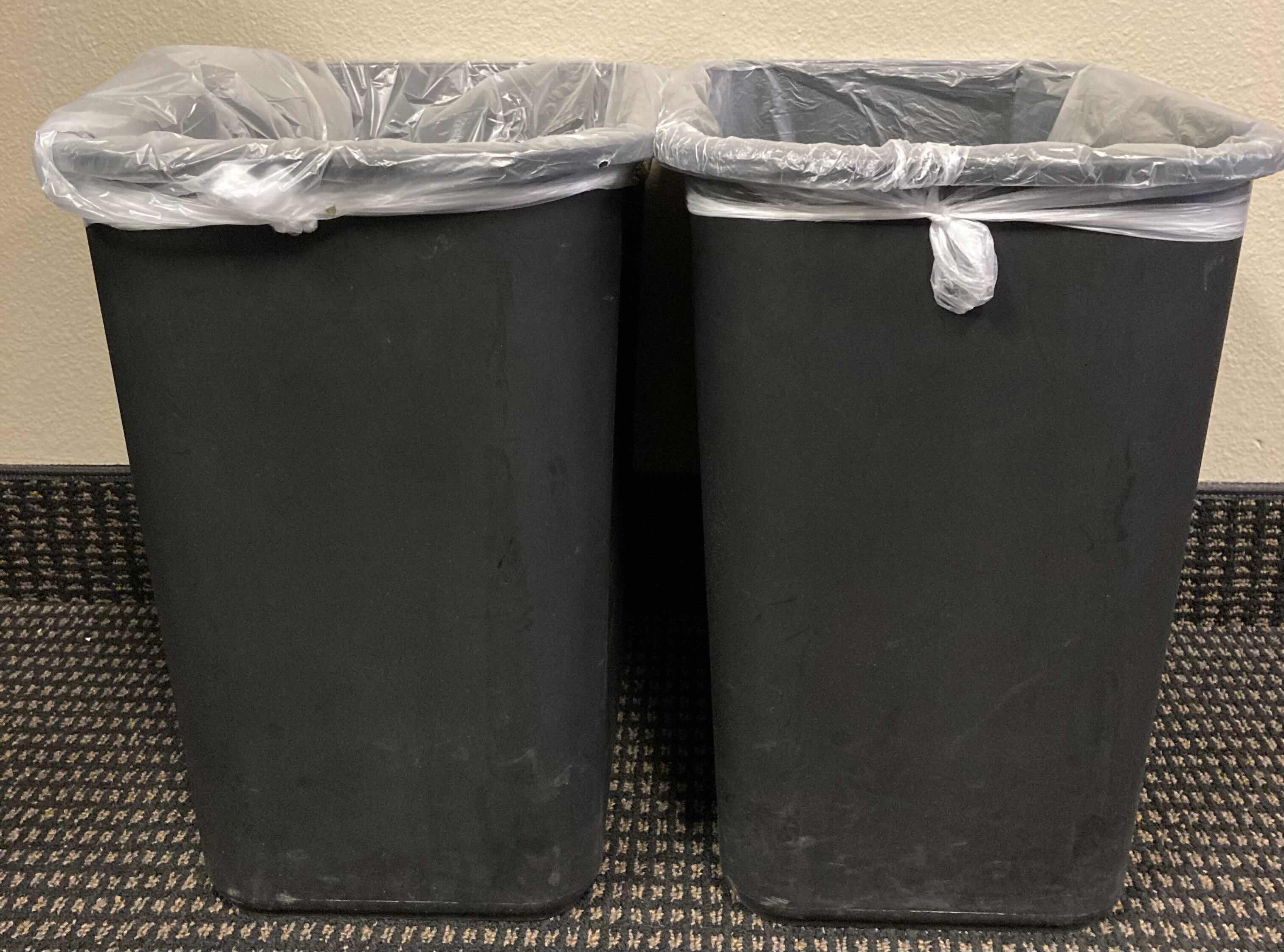 Photo 1 of BRIGHTON PROFESSIONAL BLACK OFFICE TRASH CAN 7GAL SET OF 2 14.5” X 10.5” H15”