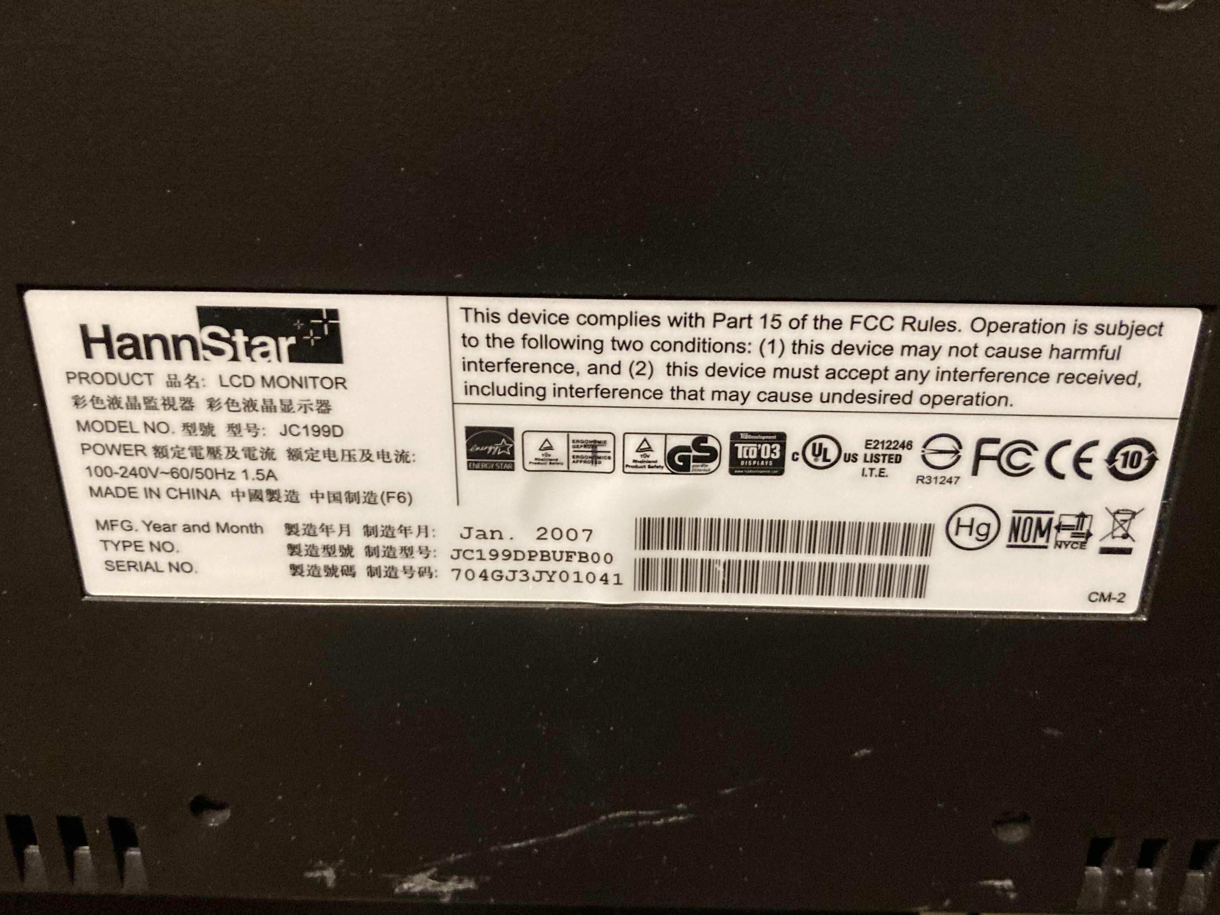 Photo 1 of HANNS G LED MONITOR MODEL JC199D