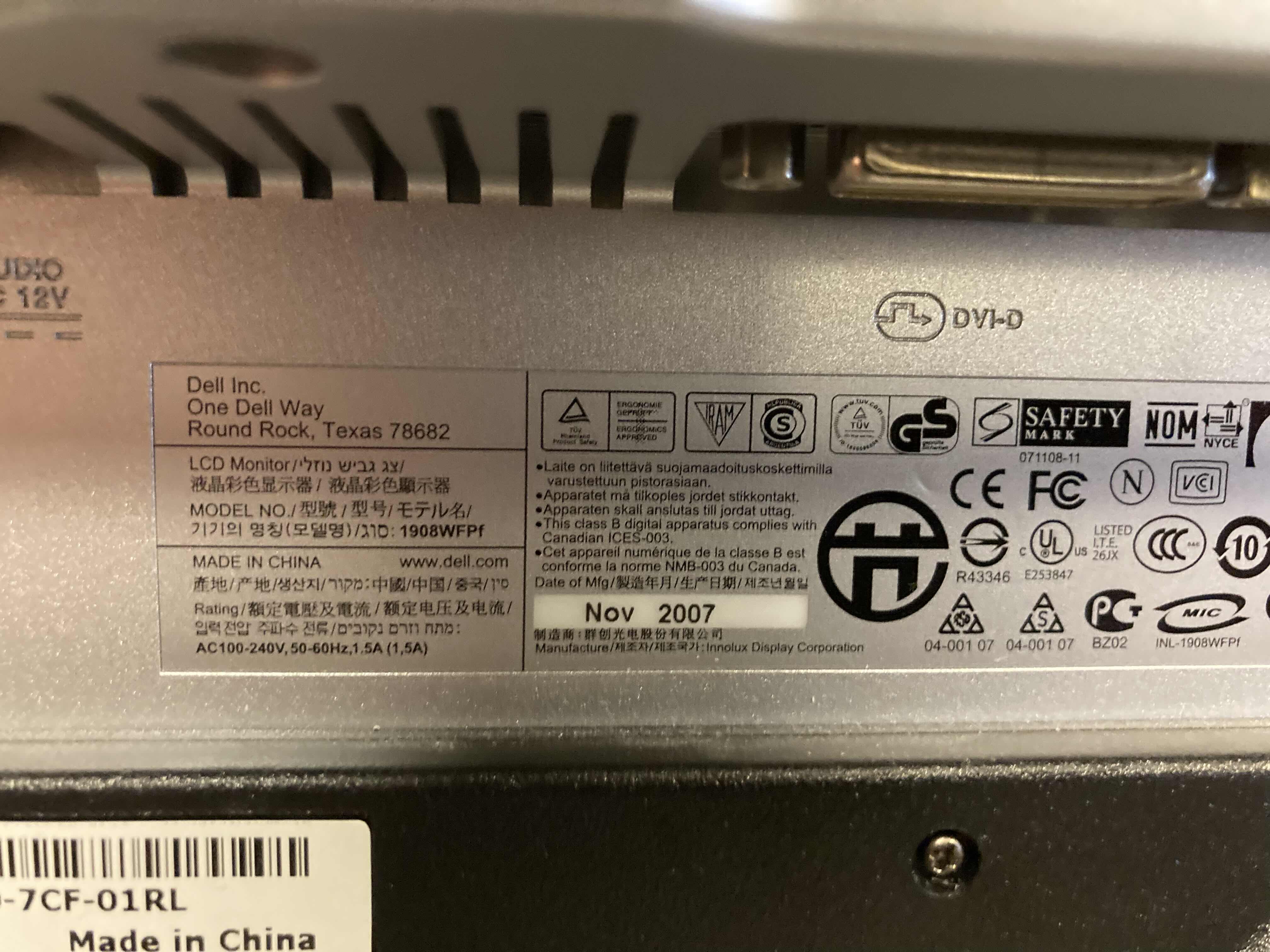 Photo 1 of DELL ULTRA SHARP 1908WFP 19” LCD MONITOR W BUILT IN SOUND BAR