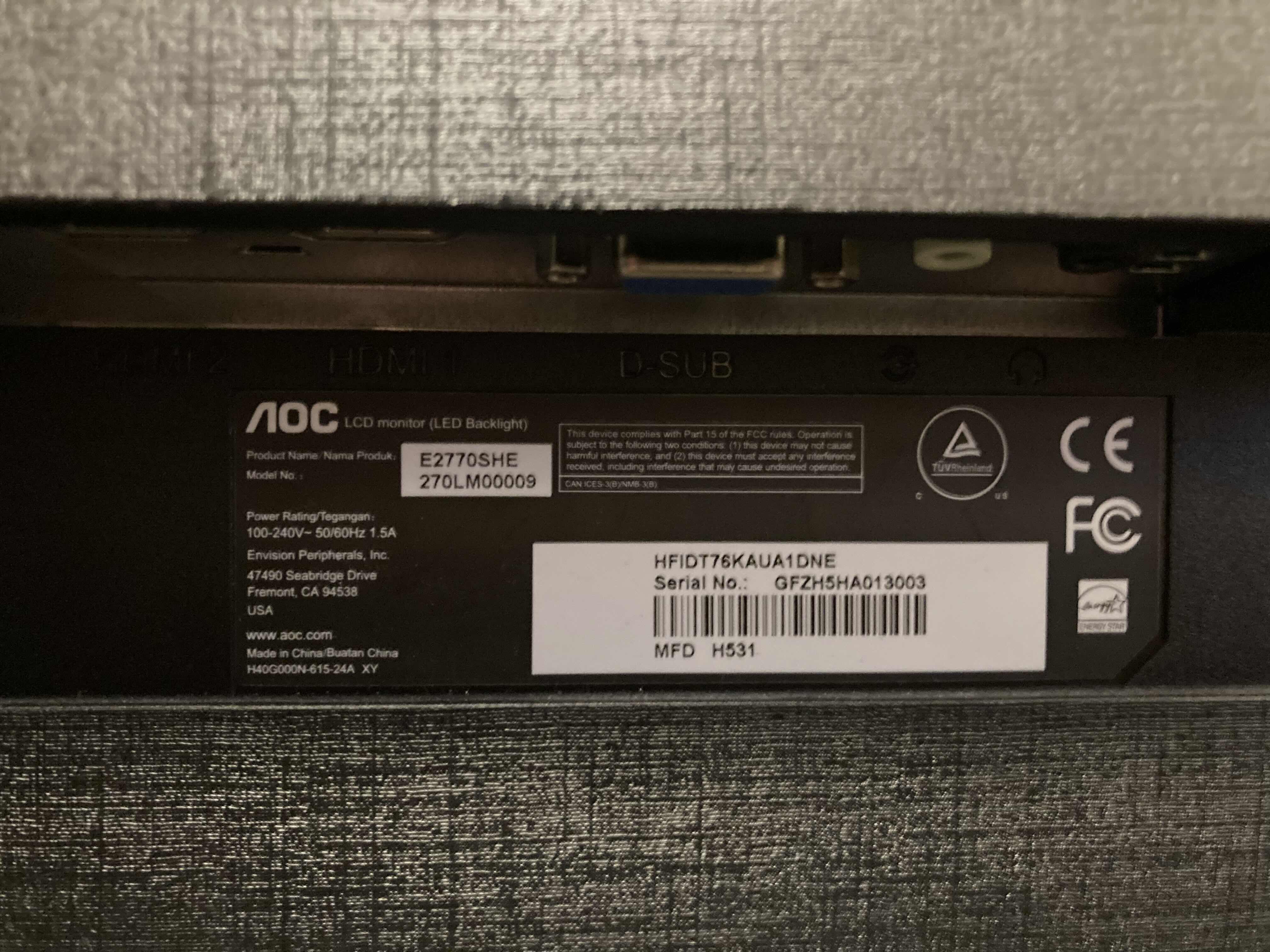 Photo 1 of AOC 27” LED MONITOR MODEL E2770SHE