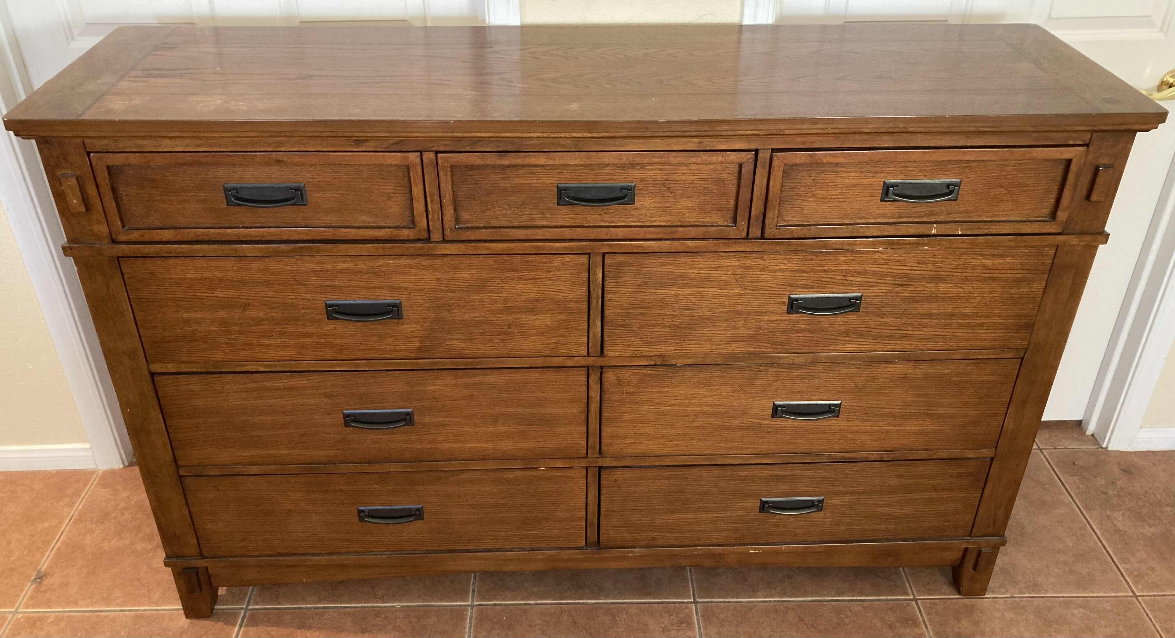 Photo 1 of VINTAGE DARK OAK 9 DRAWER DRESSER 66” X 18” H42”