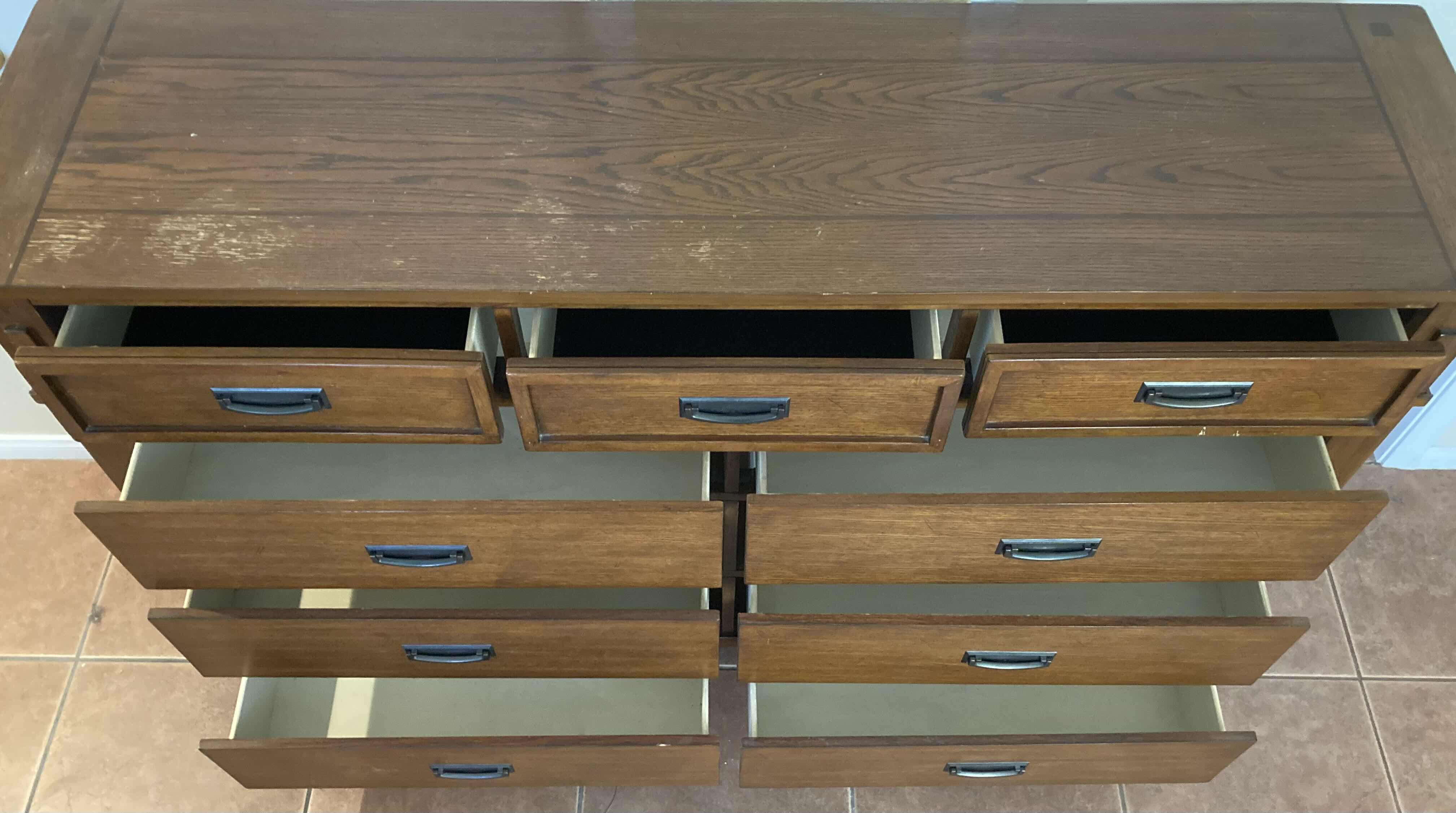 Photo 6 of VINTAGE DARK OAK 9 DRAWER DRESSER 66” X 18” H42”