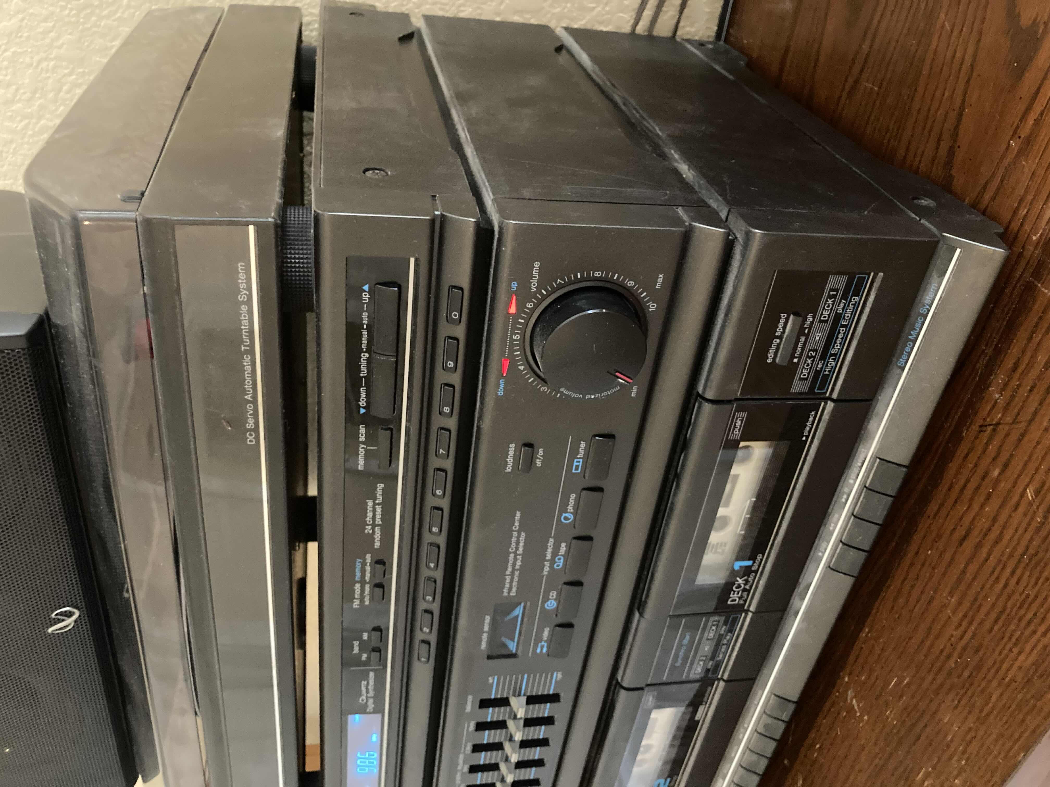 Photo 4 of PANASONIC DC SERVO TURNTABLE, STERO TURNER, CONTROL AMPLIFIER, DOUBLE CASSETTE DECK STERO SYSTEM W A3 SPEAKERS (2) & INFINITY CENTER CHANNEL