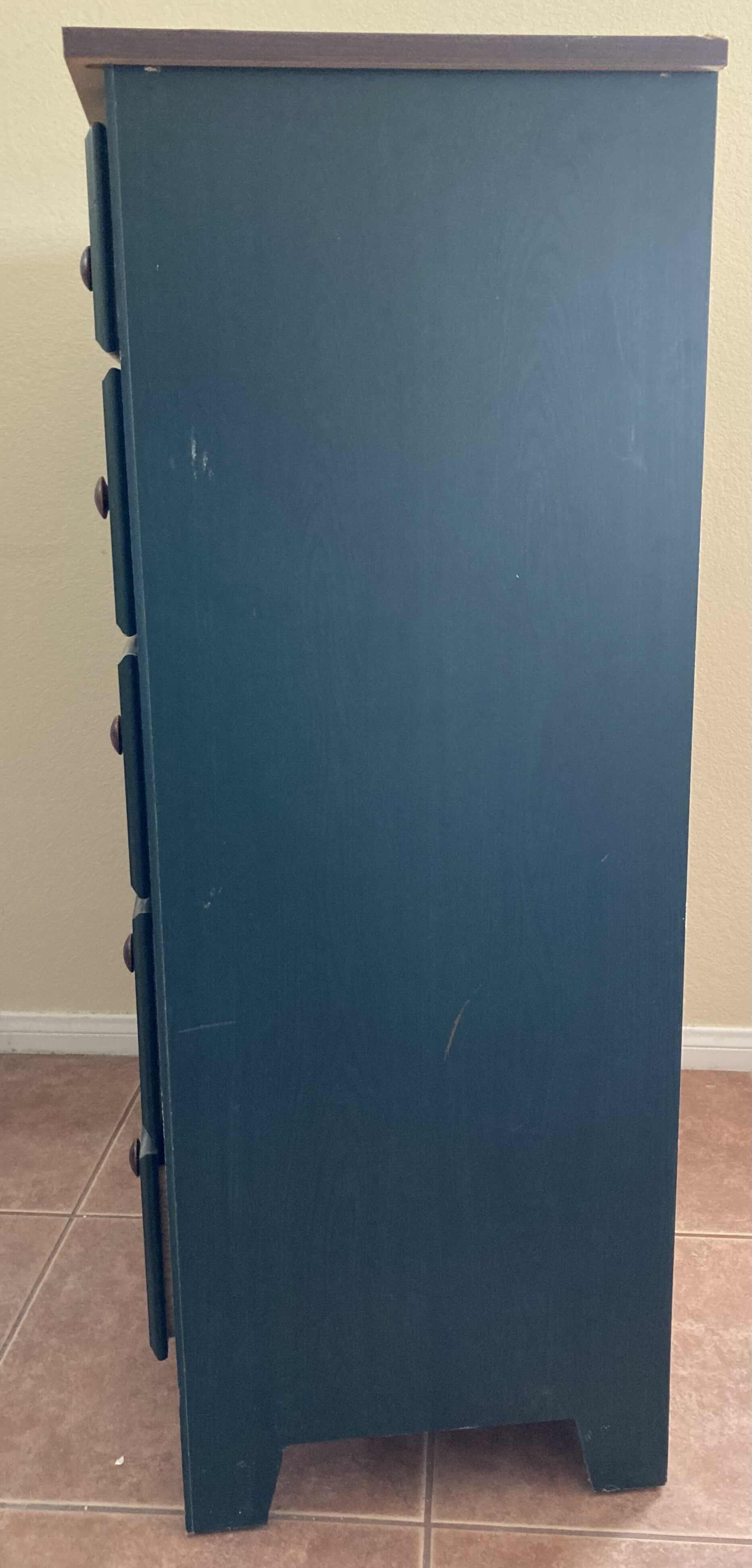 Photo 1 of PERDUE FURNITURE GREEN & WOOD FINISH 5 DRAWER WOOD CHEST DRESSER 32” X 18” H47.25”