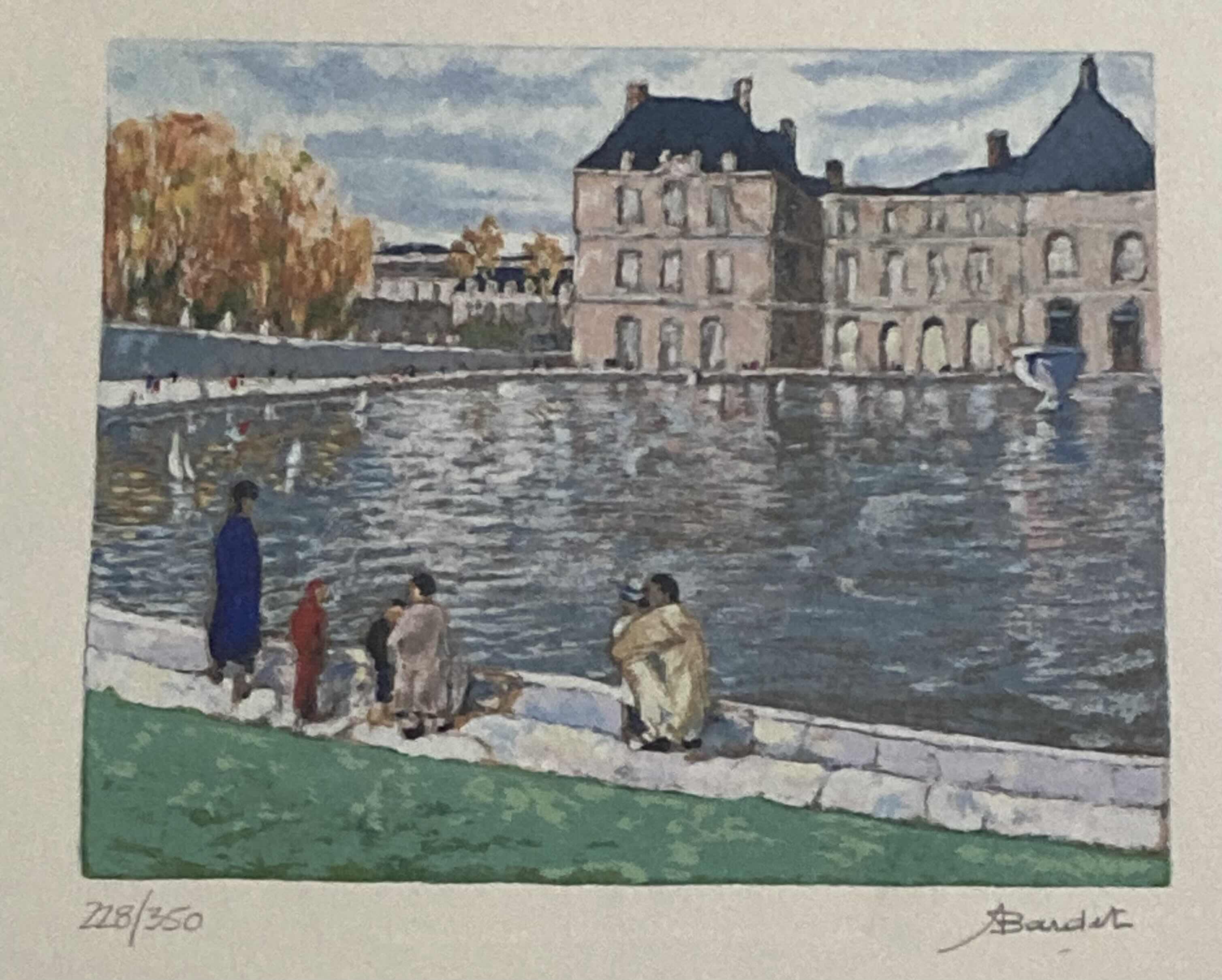 Photo 1 of LE BASSIN SERIGRAPH FRAMED ARTWORK SIGNED BY ANDRE BARDET 228/350 18.5” X 17”
