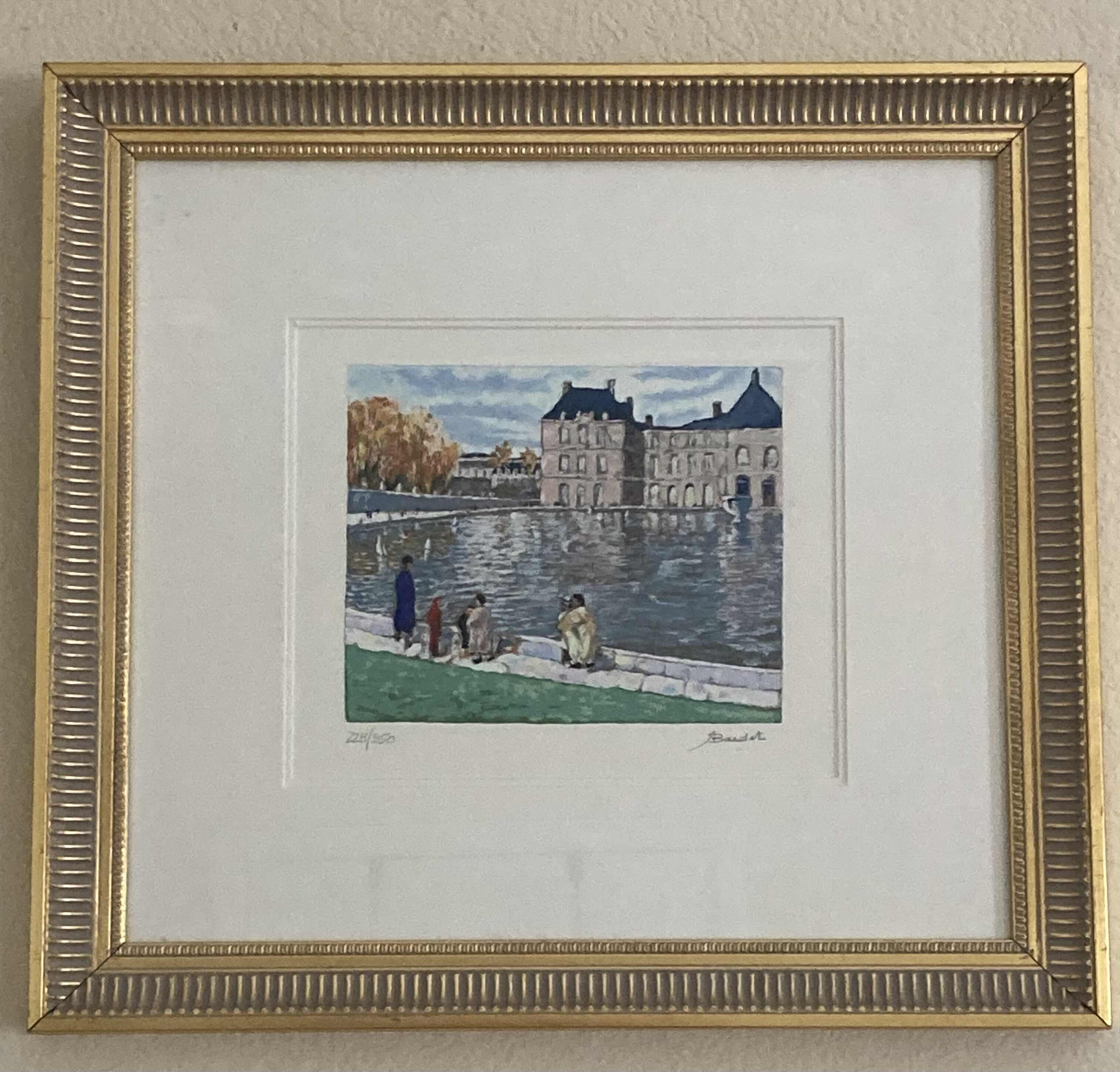 Photo 1 of LE BASSIN SERIGRAPH FRAMED ARTWORK SIGNED BY ANDRE BARDET 228/350 18.5” X 17”