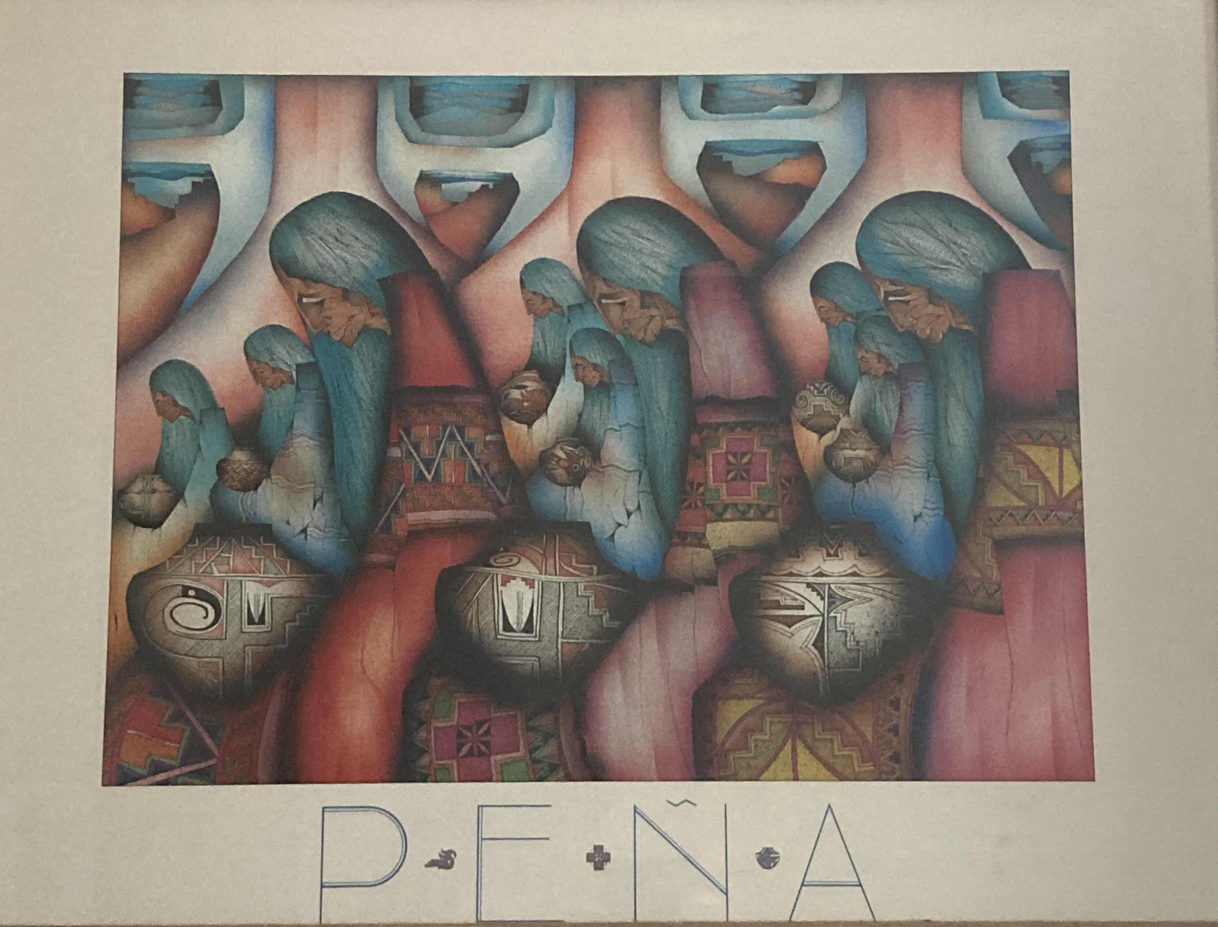 Photo 2 of NATIVE AMERICAN WOMEN ABSTRACT FRAMED REPRINT ARTWORK BY PENA 33” X 25”