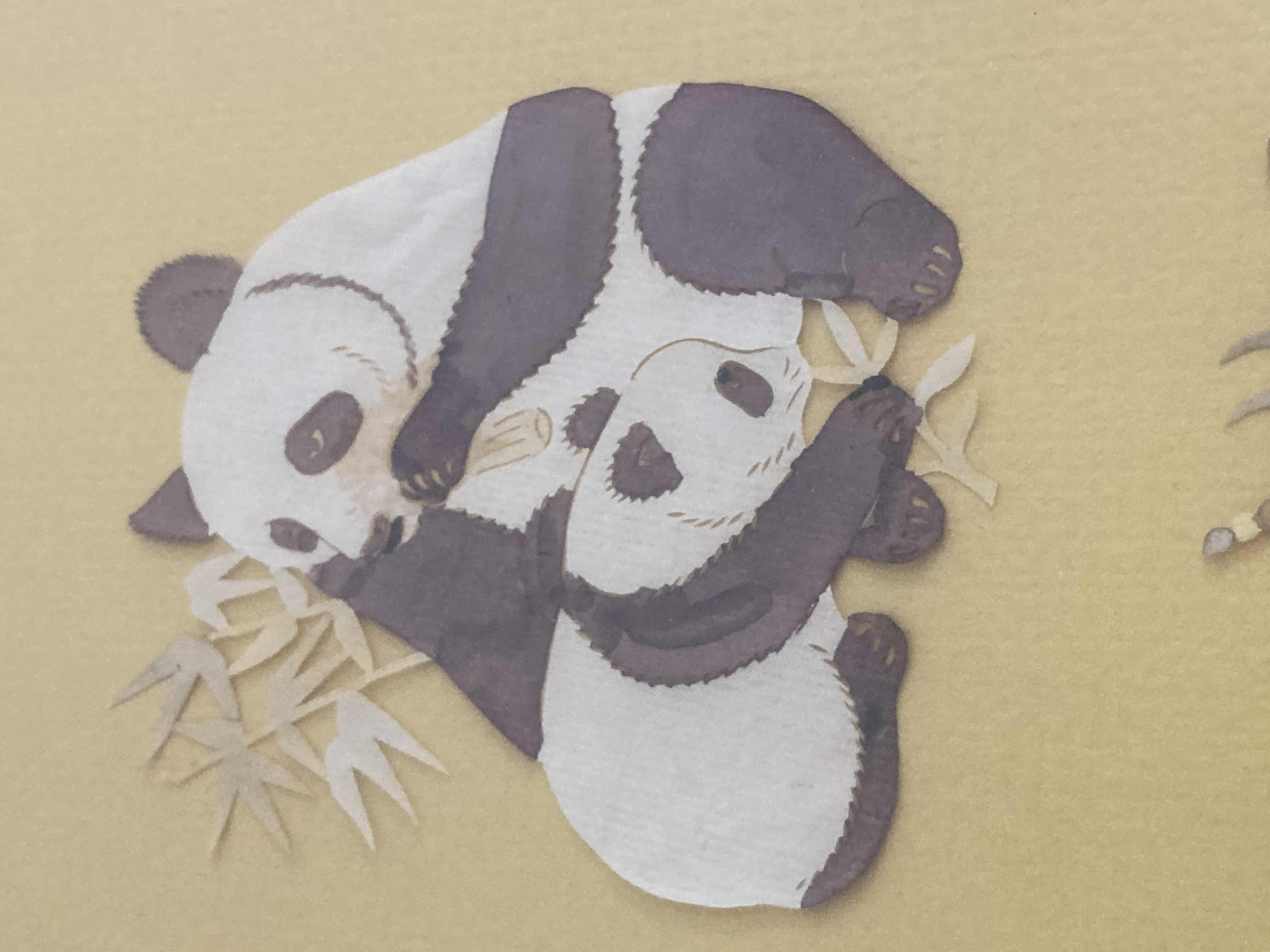 Photo 1 of PANDAS & CHINESE GODS FRAMED PAPER ARTWORK 13.25” X 17.25”