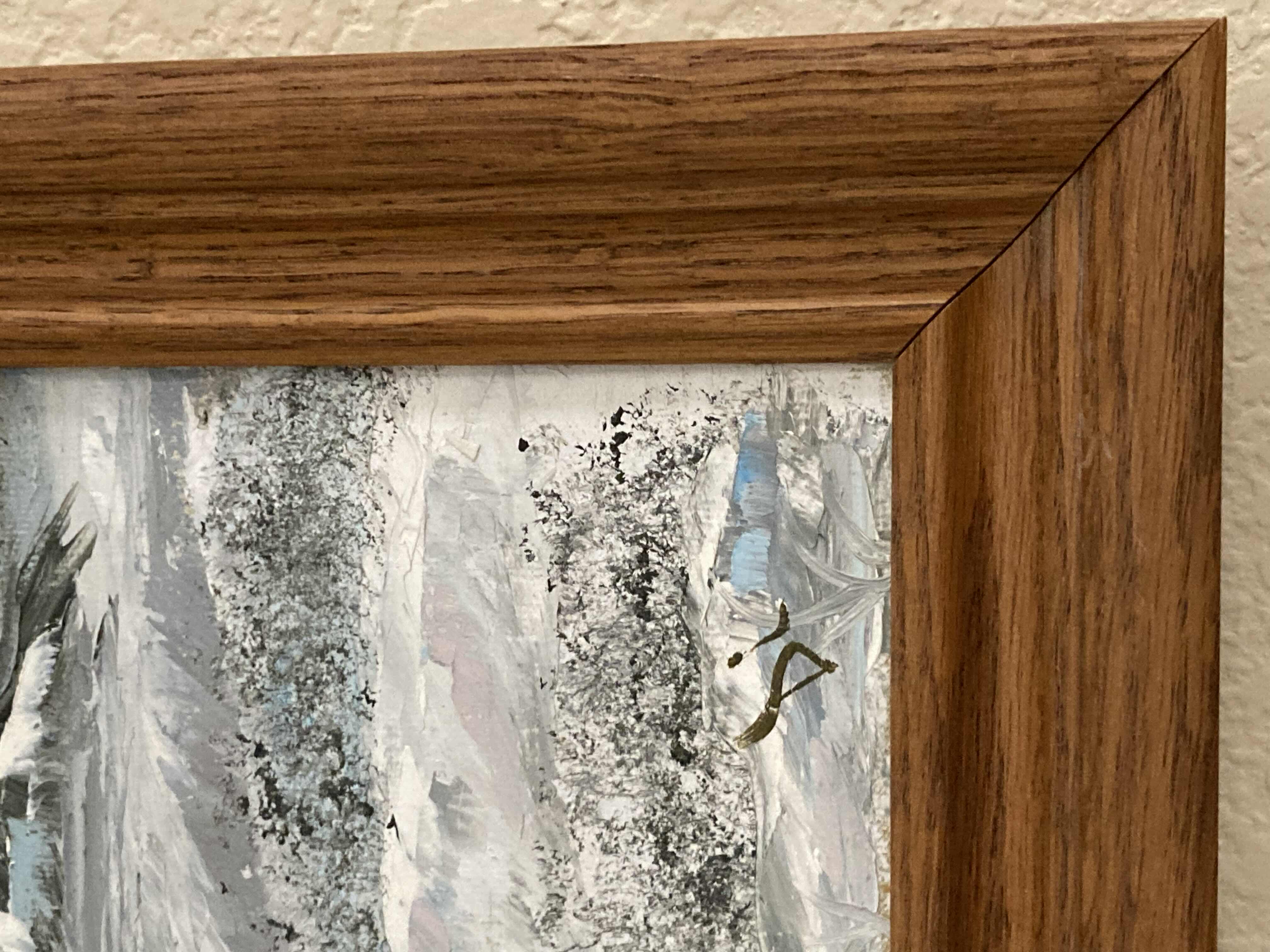 Photo 4 of SNOWY FOREST PAINTED FRAMED CANVAS ARTWORK SIGNED BY ARTIST 22.5” X 18.5”