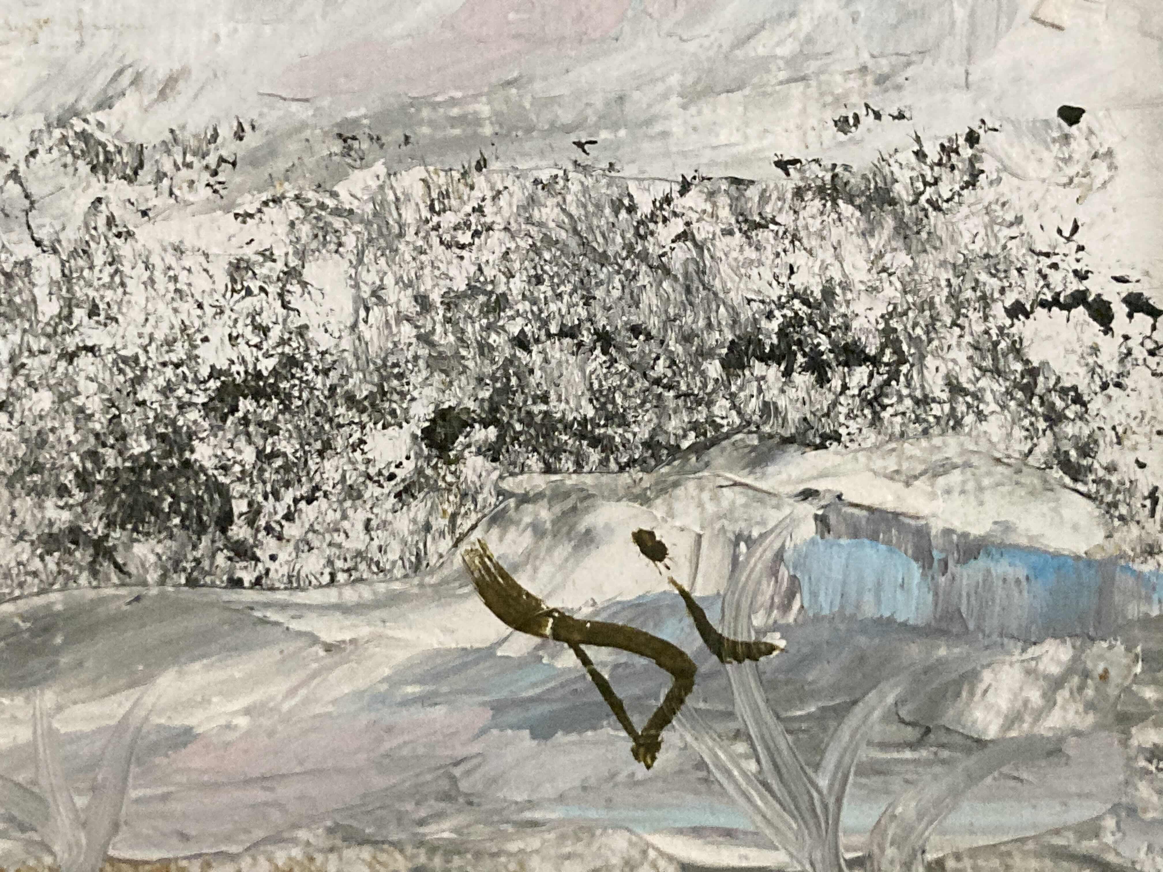 Photo 3 of SNOWY FOREST PAINTED FRAMED CANVAS ARTWORK SIGNED BY ARTIST 22.5” X 18.5”